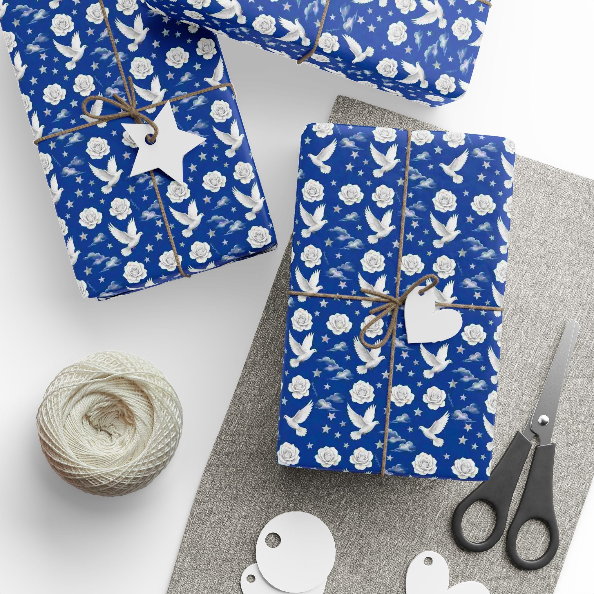Royal Blue & White Celestial Botanical Gift Wrap — Family Wrap Co.