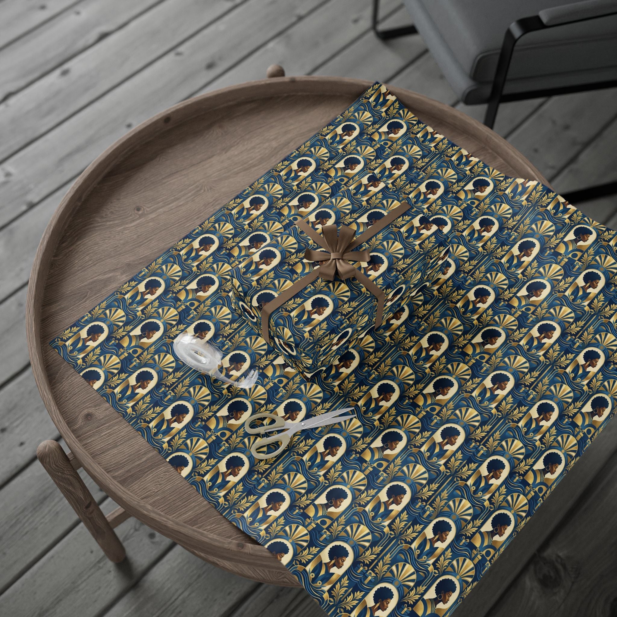 Blue & Gold Modern Muse Mosaic Wrapping Paper — Family Wrap Co.