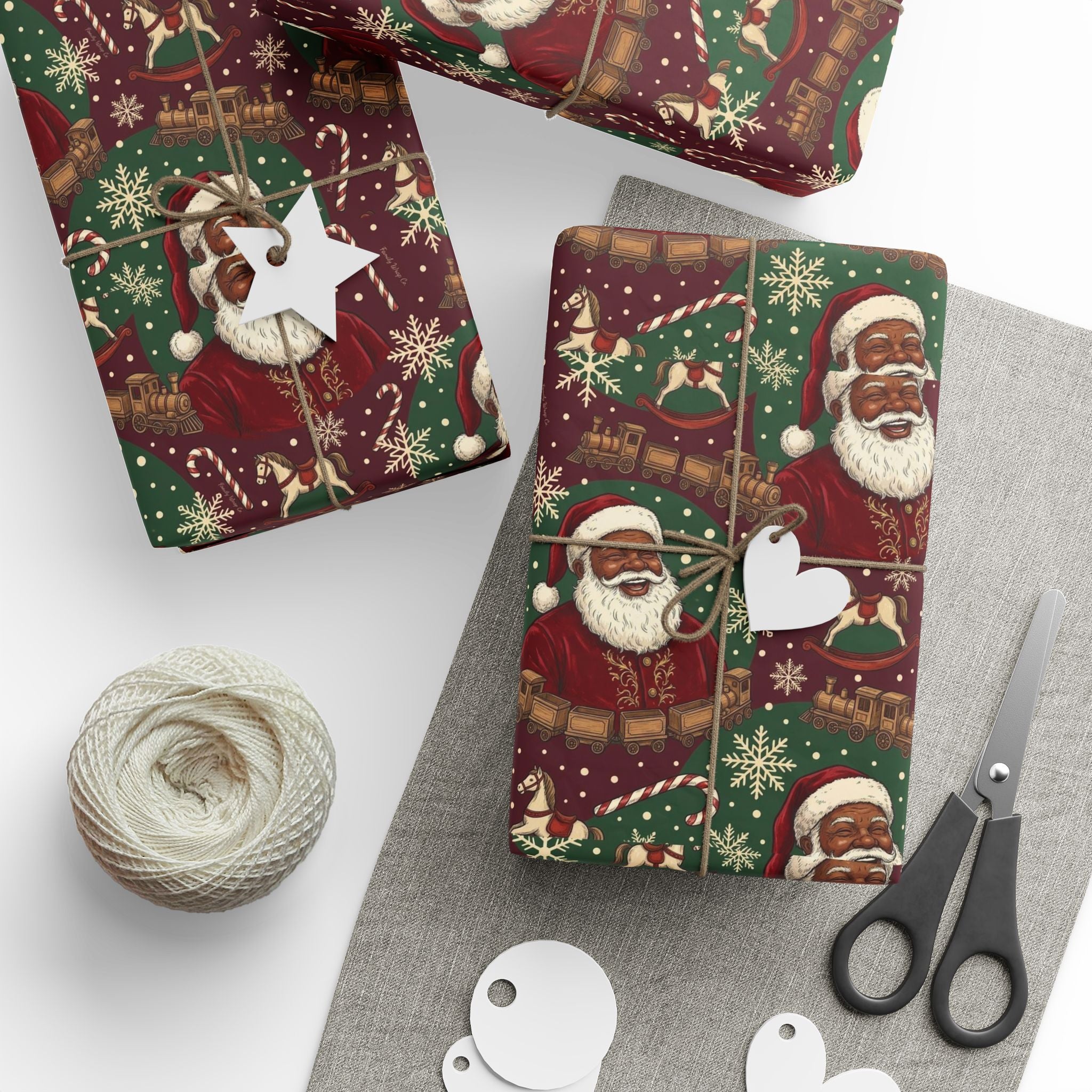 Jolly Black Santa Workshop Pattern — African American Gift Wrap by Family Wrap Co.