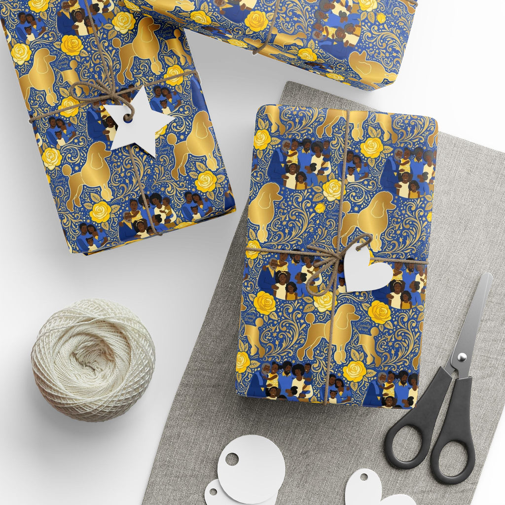 Blue & Gold Family Prestige Wrap — African American Gift Wrap by Family Wrap Co.