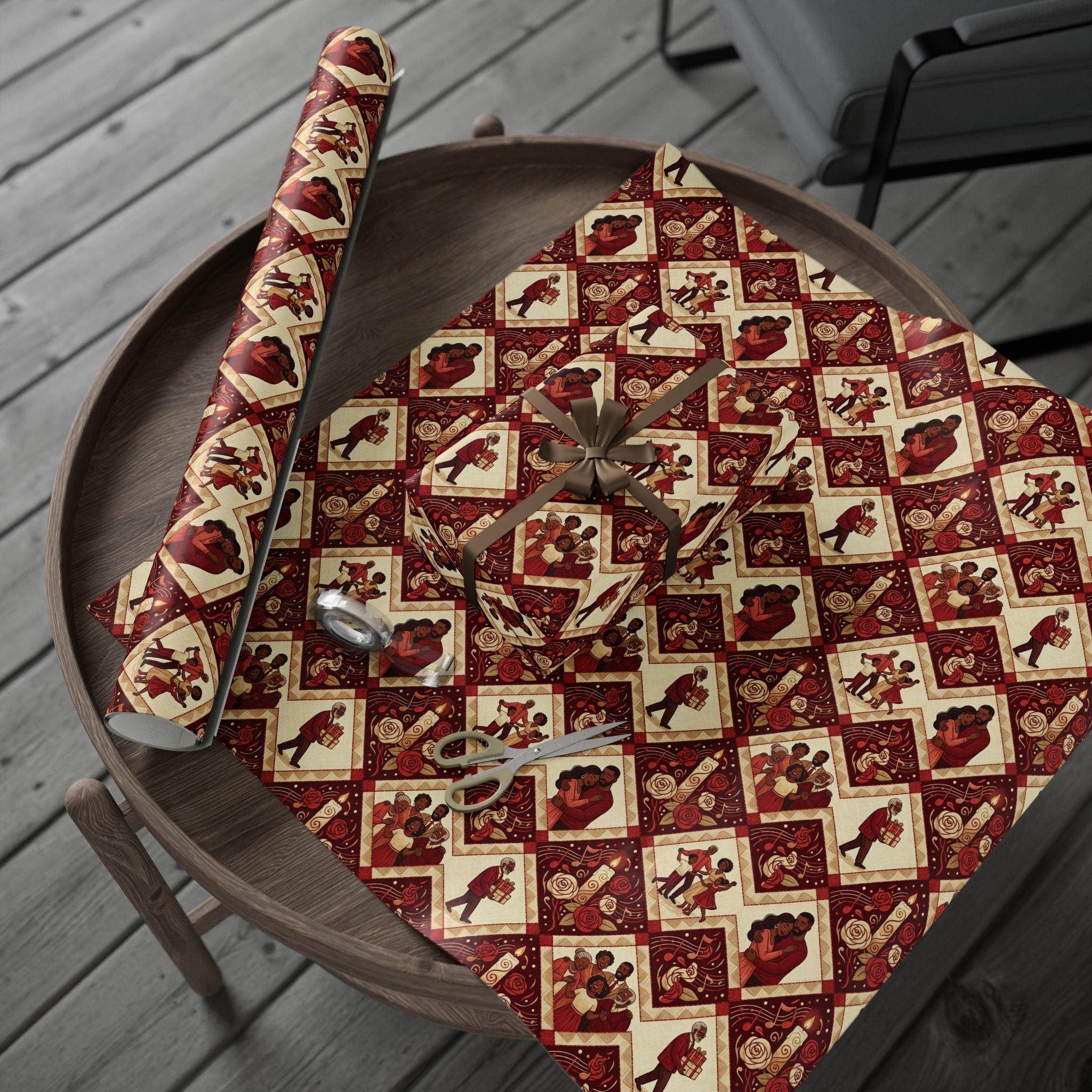Crimson & Cream Celebration Quilt Wrapping Paper — Family Wrap Co.