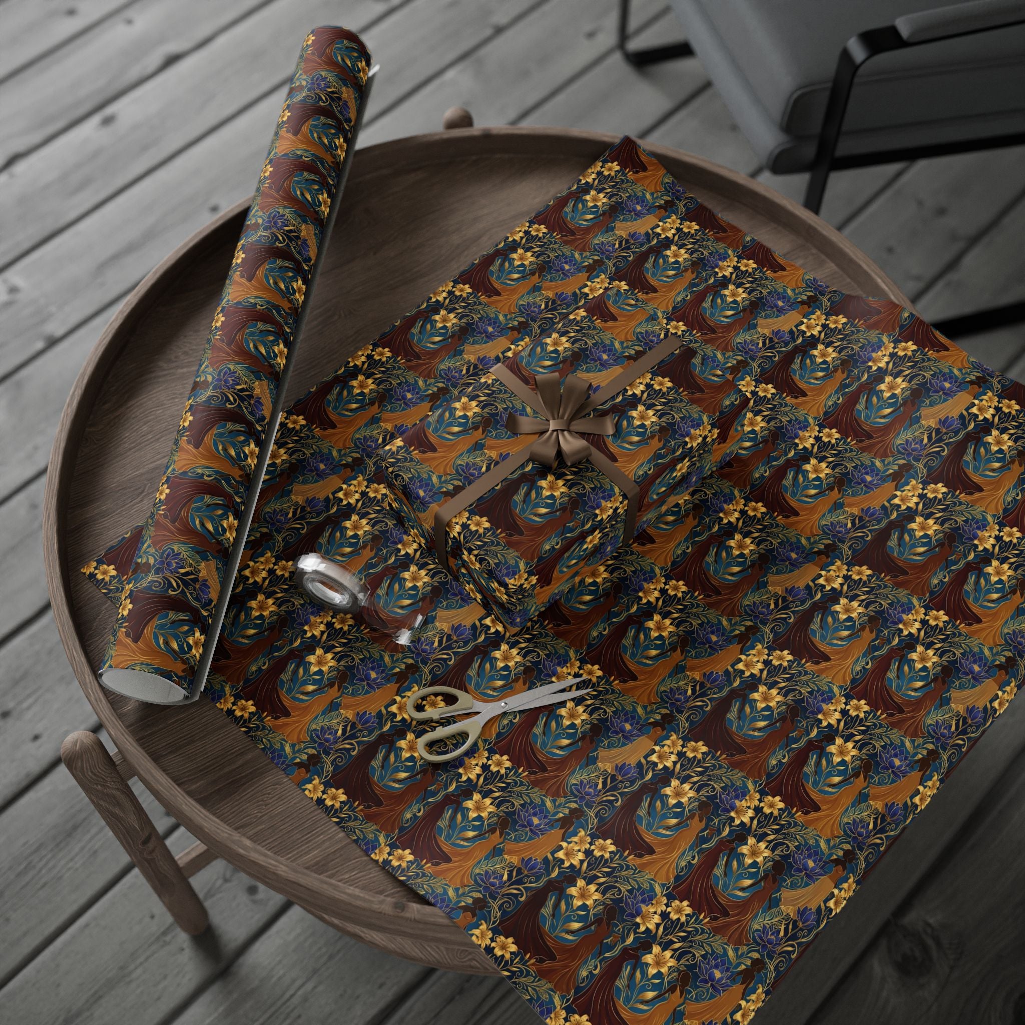 Blue Gold Botanical Luxe Wrapping Paper — Family Wrap Co.
