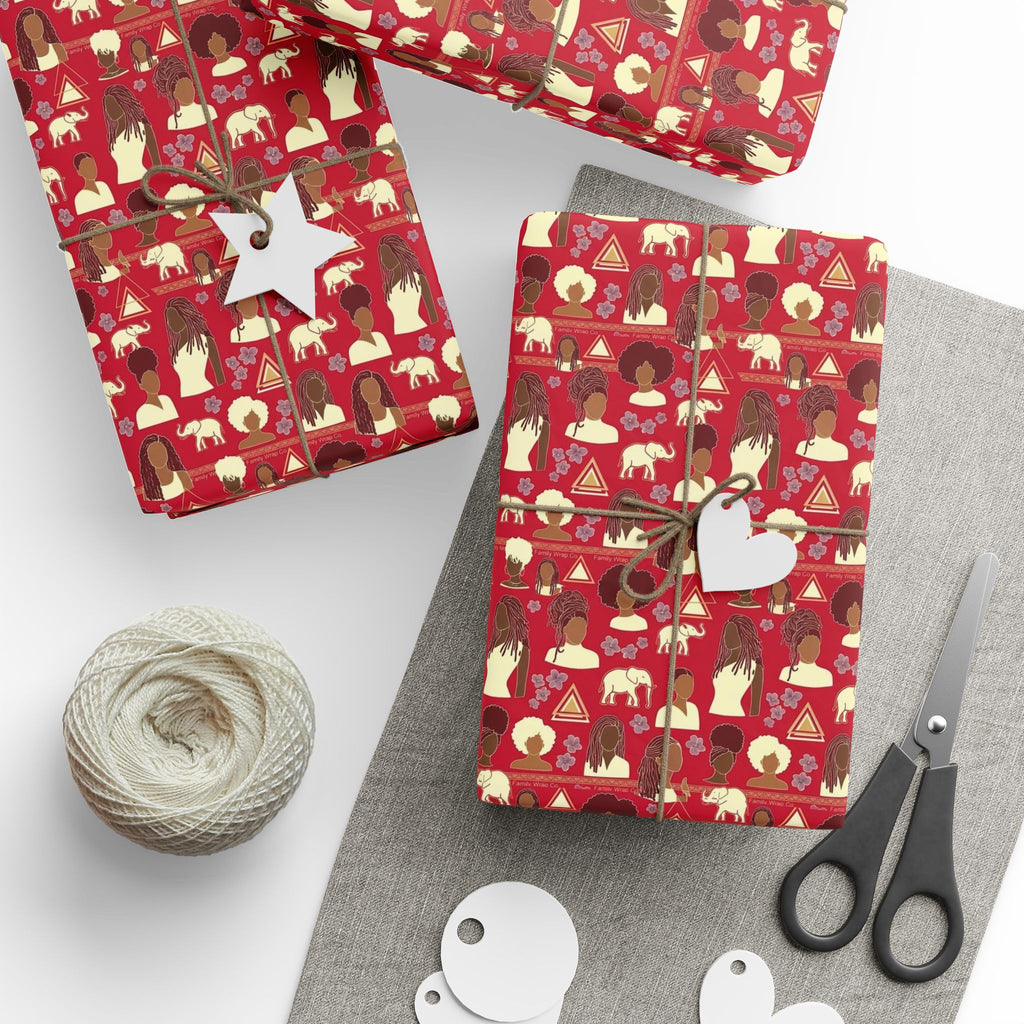 Crimson & Cream Regal Silhouette Pattern — African American Gift Wrap by Family Wrap Co.