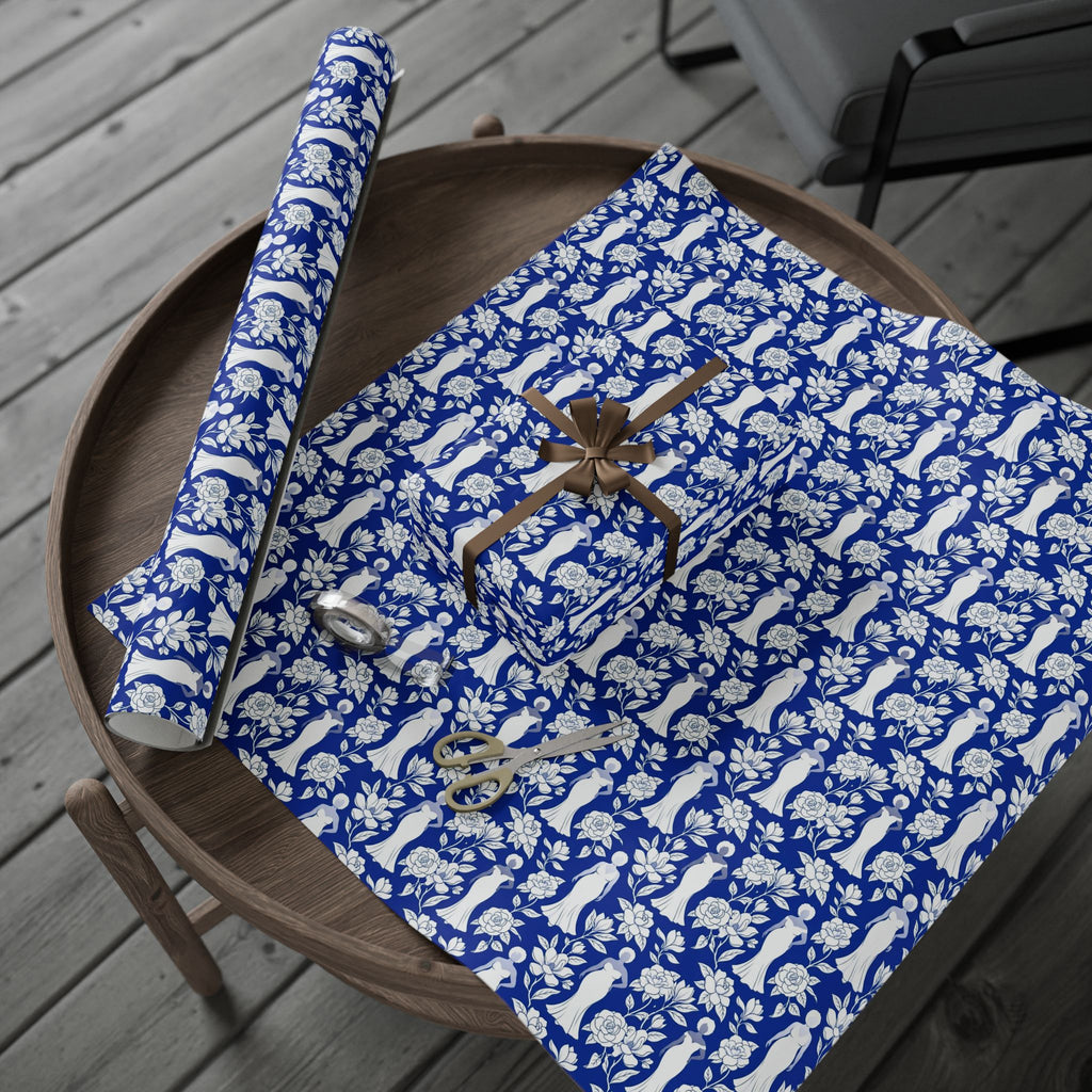 Royal Blue & White Floral Silhouettes Wrapping Paper — Family Wrap Co.