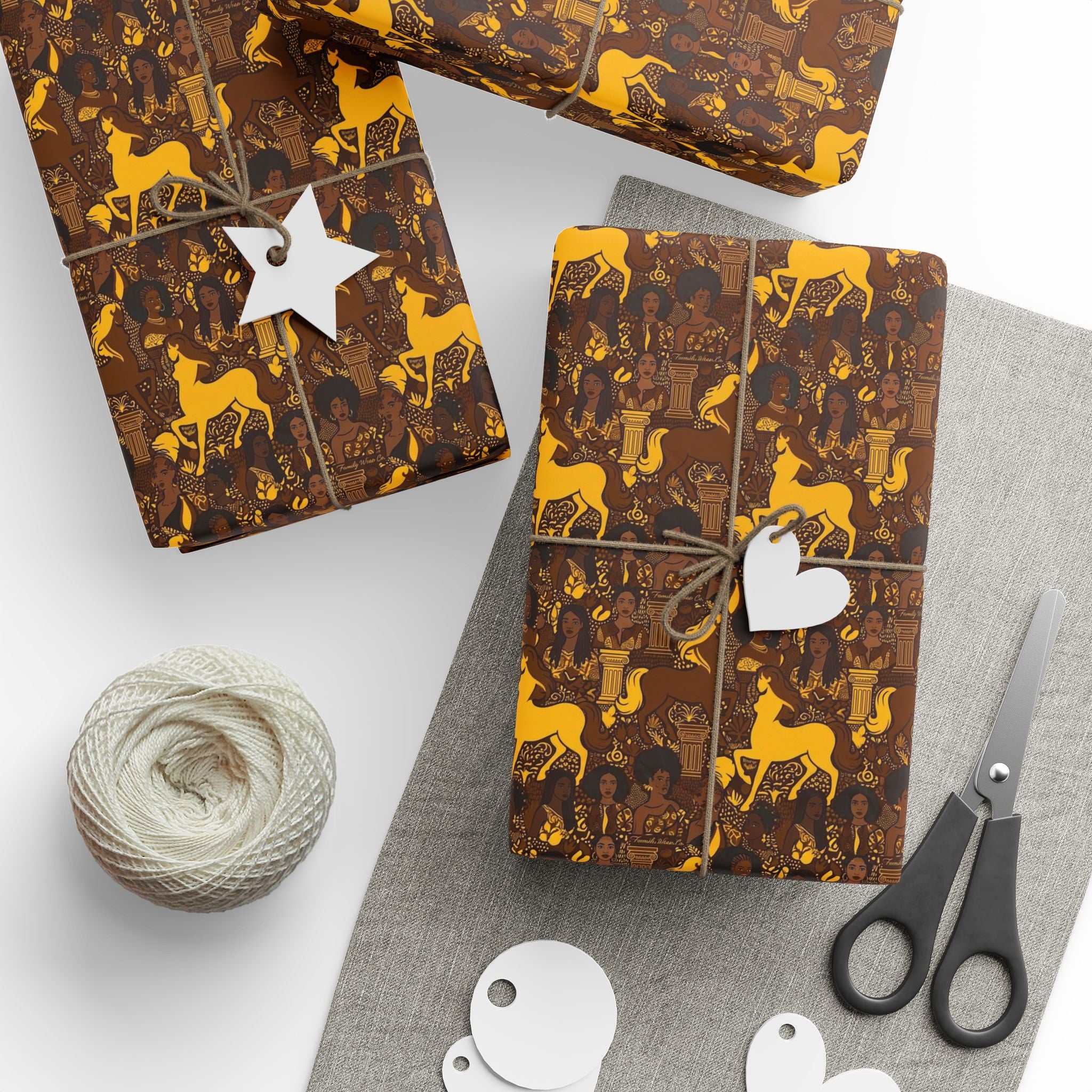 Brown & Gold Heritage Women's Pattern — African American Gift Wrap by Family Wrap Co.