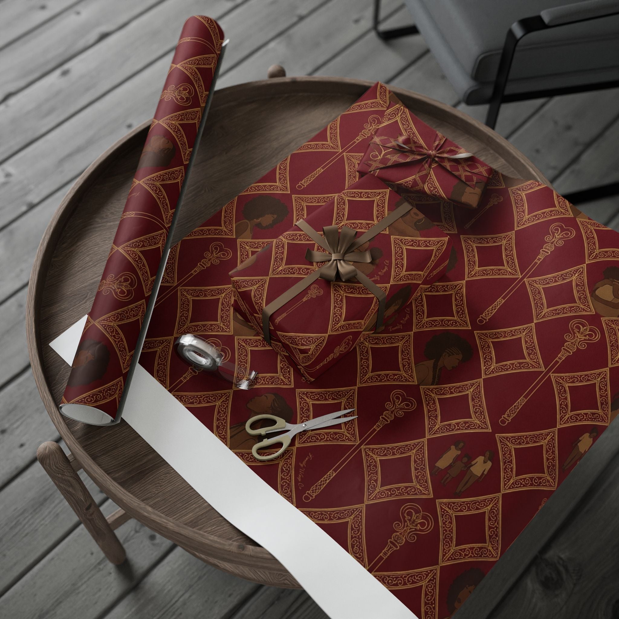 Crimson Diamond & Golden Staff — African American Gift Wrap by Family Wrap Co.