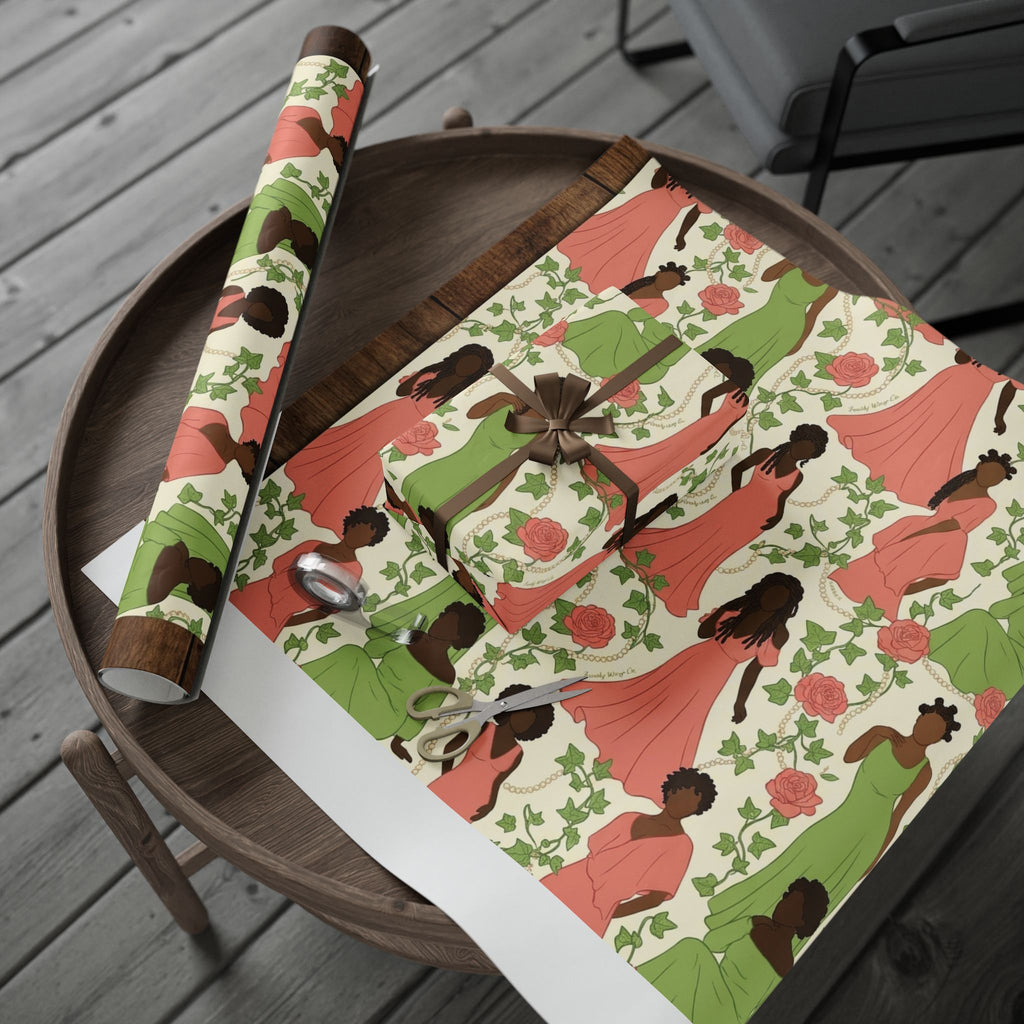 Pink & Green Pearl Garden -- Women of Elegance — African American Gift Wrap by Family Wrap Co.