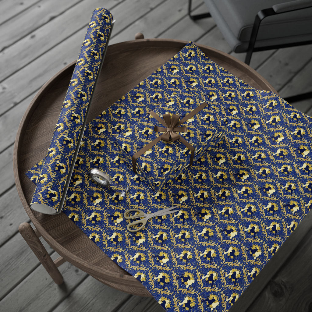 Blue & Gold Filigree Pattern — African American Gift Wrap by Family Wrap Co.