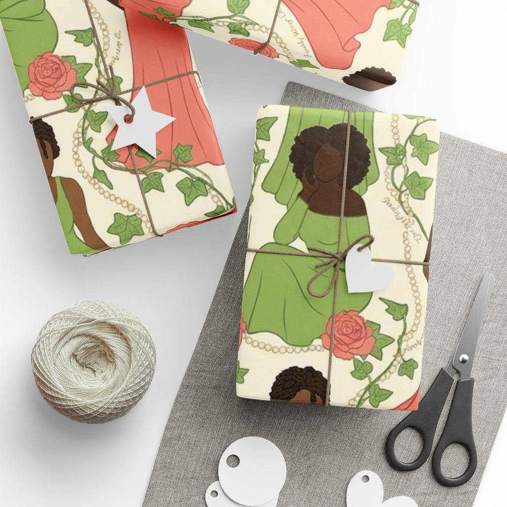 Pink & Green Pearl Garden -- Women of Elegance — African American Gift Wrap by Family Wrap Co.