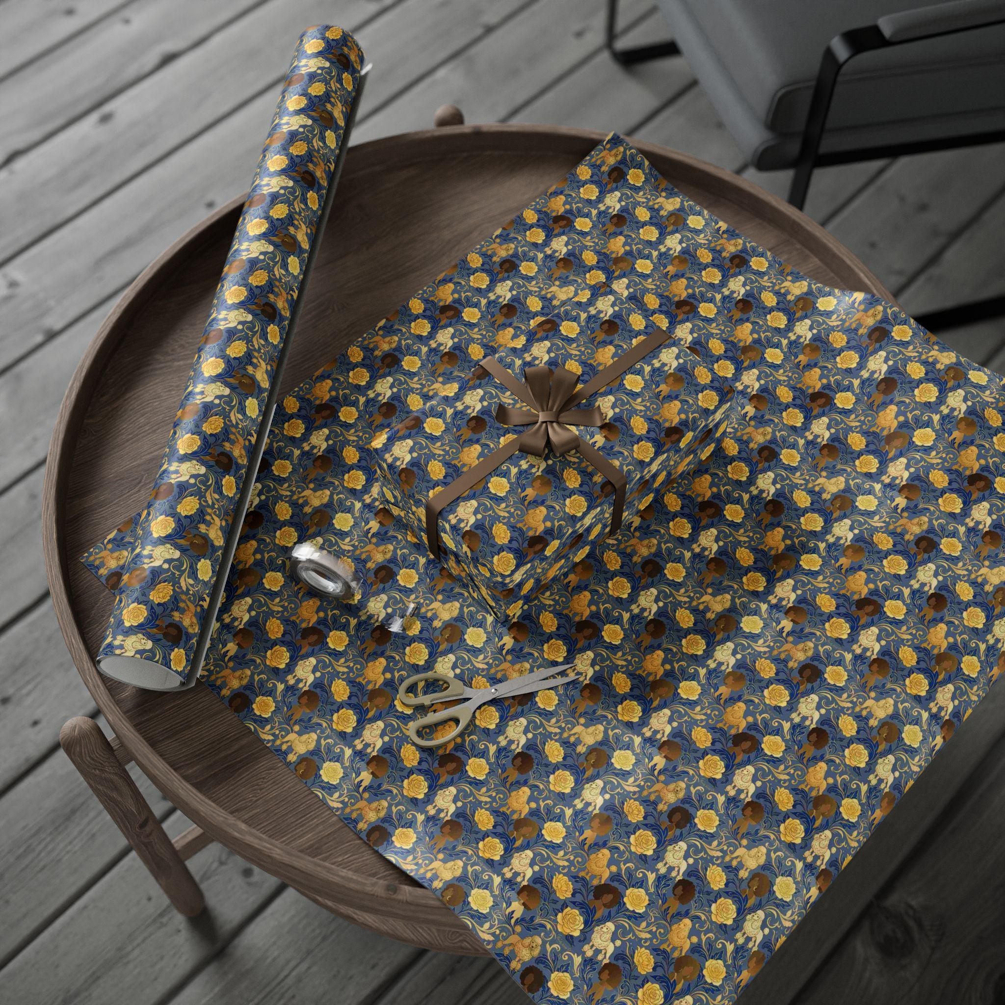 Sapphire Crown & Golden Bloom Wrapping Paper — Family Wrap Co.