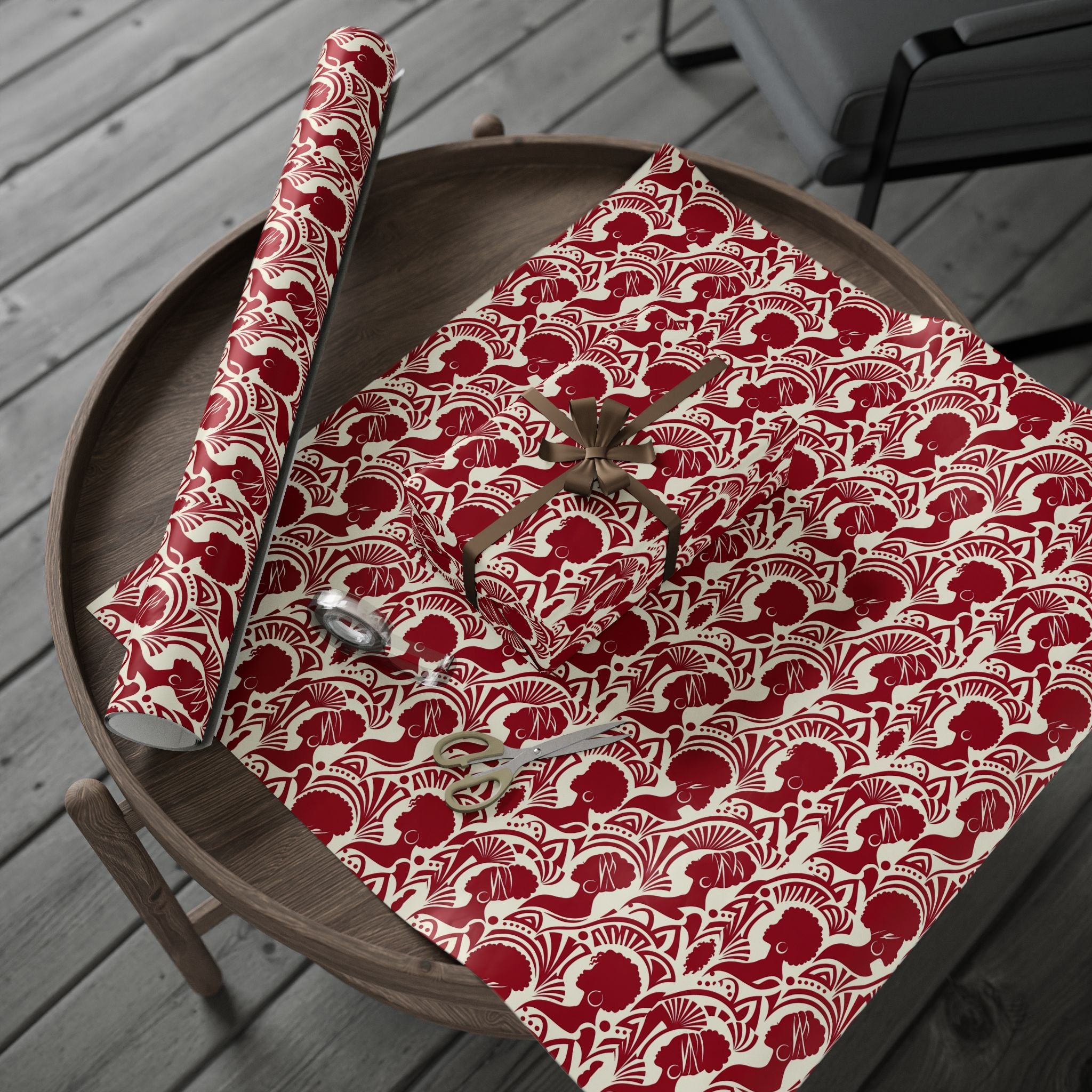 Crimson & Cream Modern Silhouette Rhythm Gift Wrap — Family Wrap Co.
