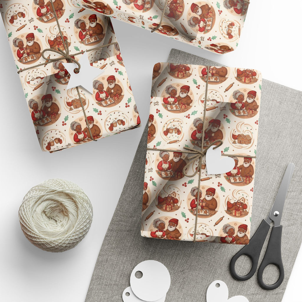 Mr. and Mrs. Claus Sweet Treats Pattern — African American Gift Wrap by Family Wrap Co.