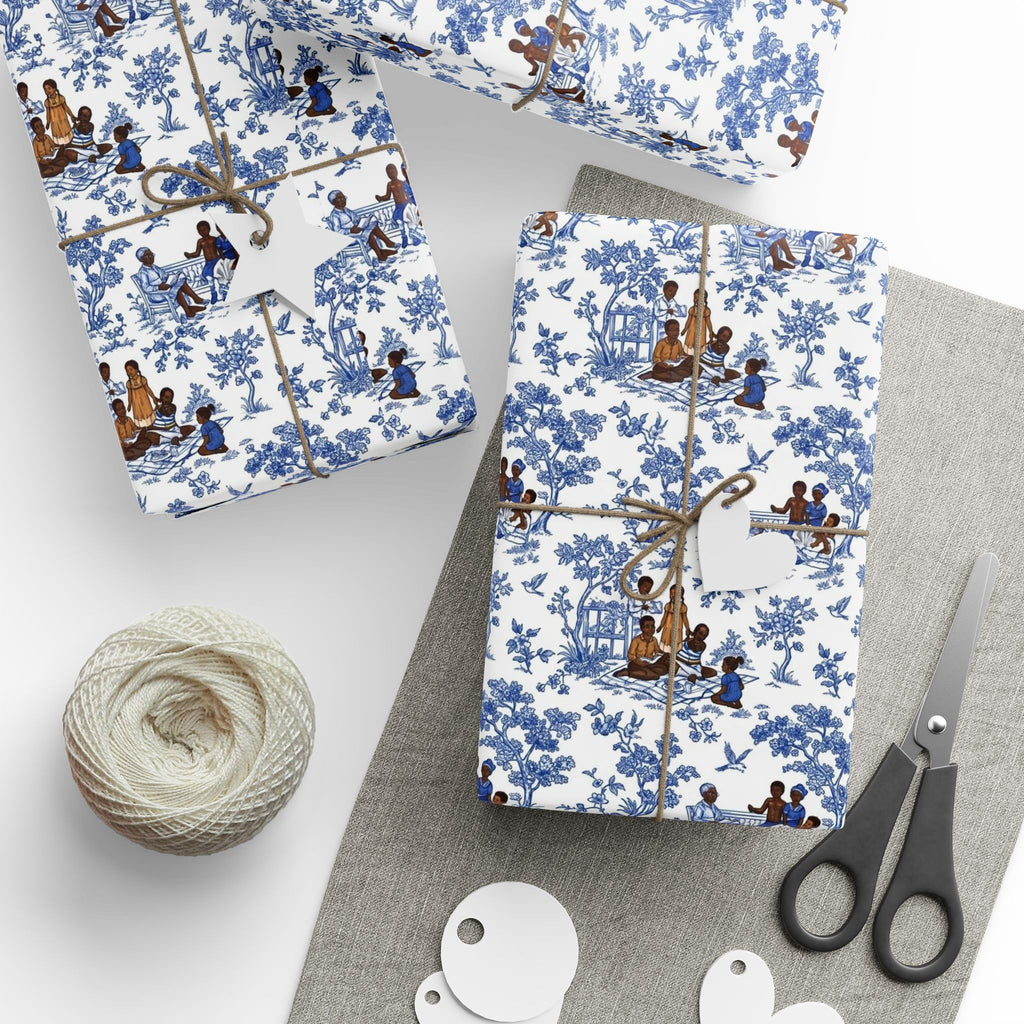 Royal Blue & White Toile Heritage Wrapping Paper — Family Wrap Co.
