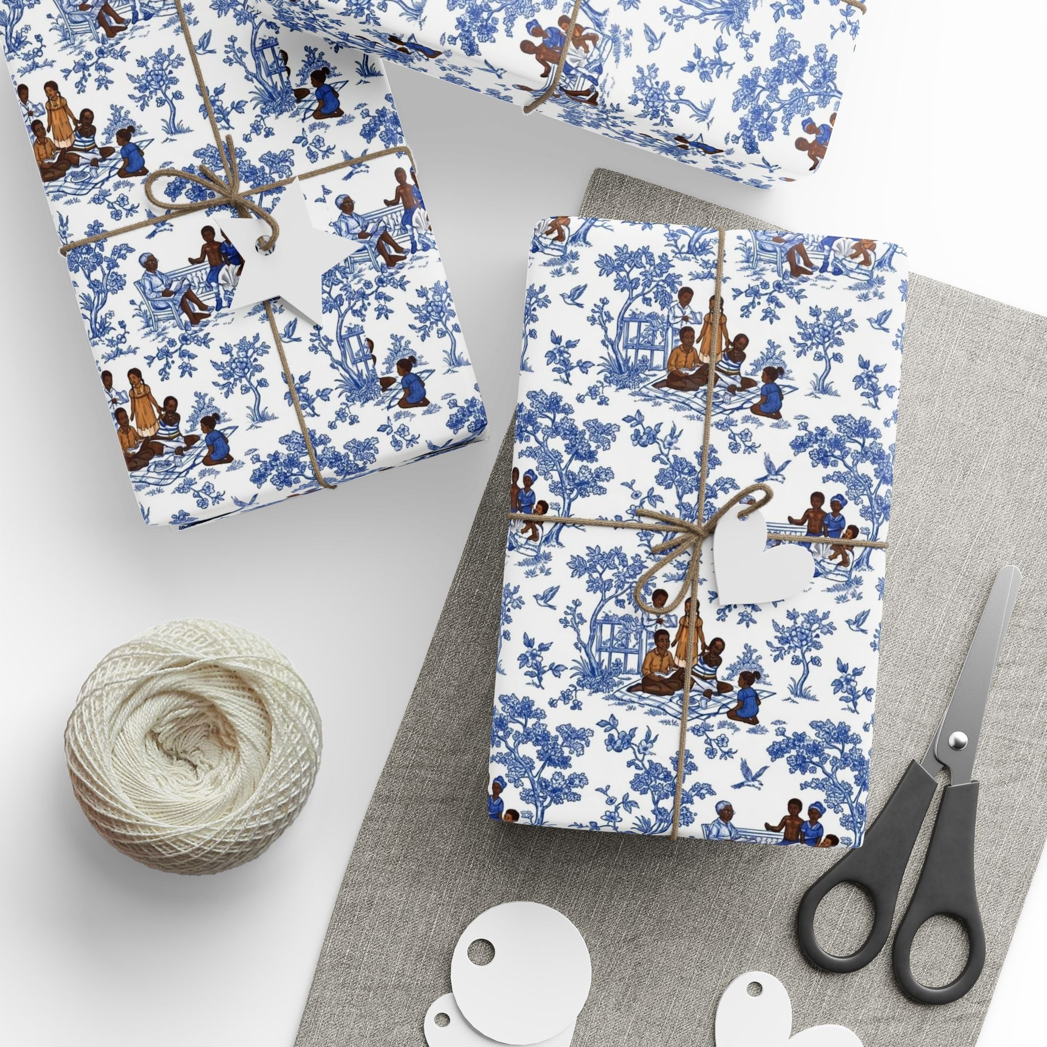 Royal Blue & White Toile Heritage Wrapping Paper — Family Wrap Co.