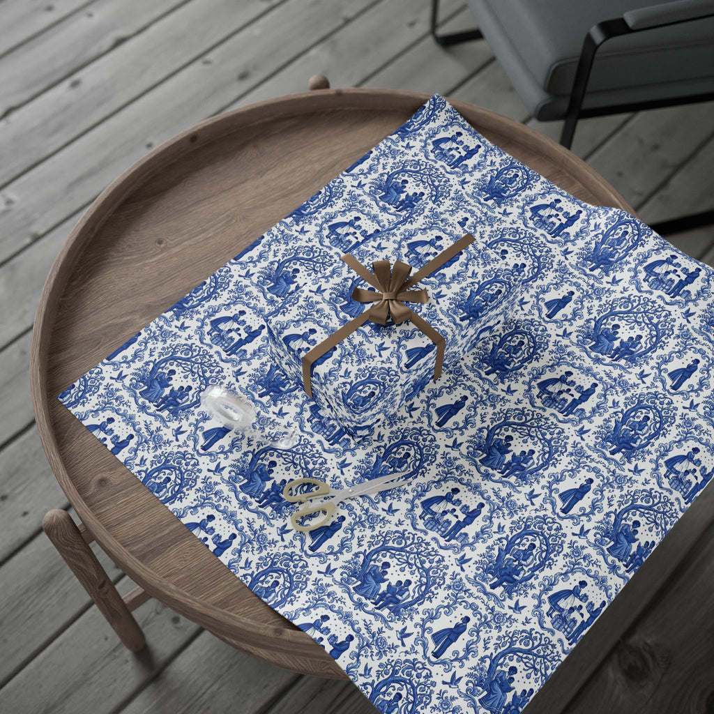 Royal Blue & White Porcelain Toile Wrapping Paper — Family Wrap Co.