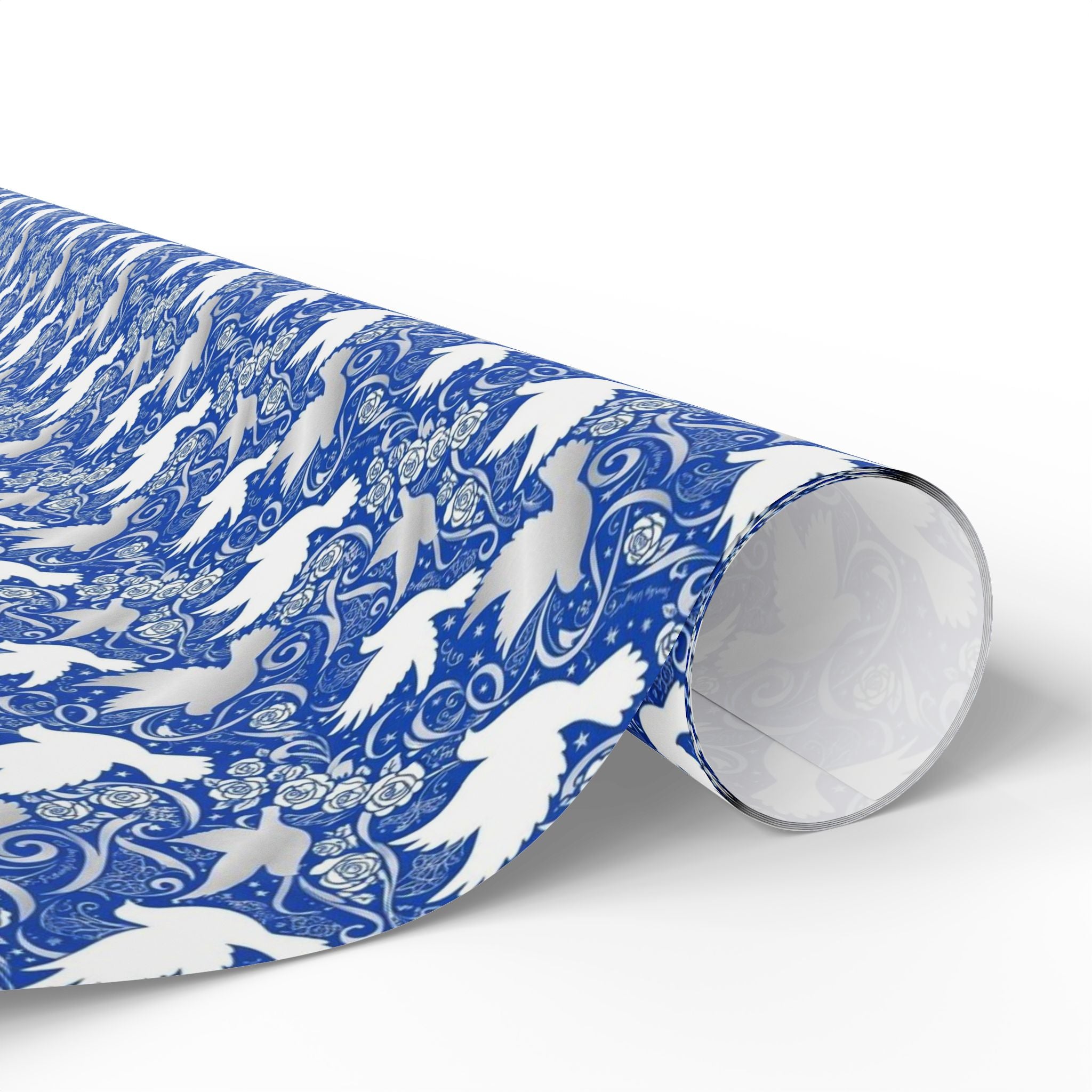 Royal Blue & White Dove Pattern — African American Gift Wrap by Family Wrap Co.