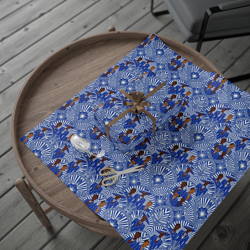 Royal Blue & White Art Deco Royalty Wrapping Paper — Family Wrap Co.