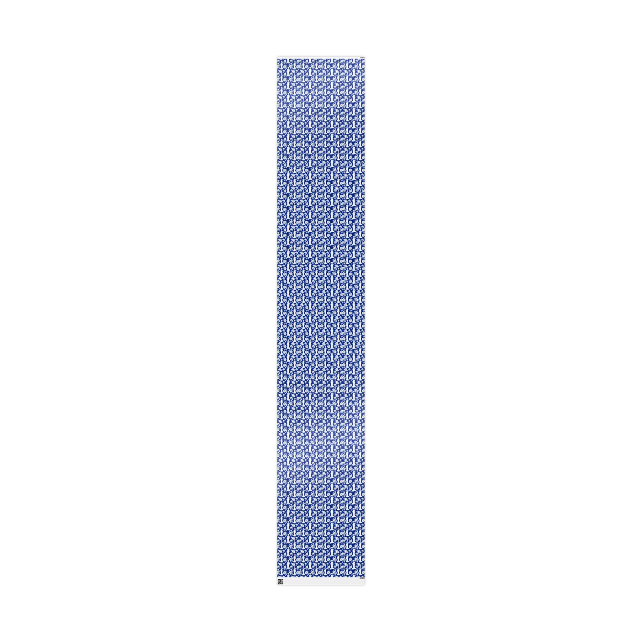 Royal Blue & White Floral Silhouettes Wrapping Paper — Family Wrap Co.