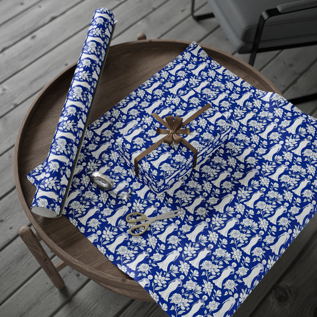 Royal Blue & White Floral Silhouettes Wrapping Paper — Family Wrap Co.