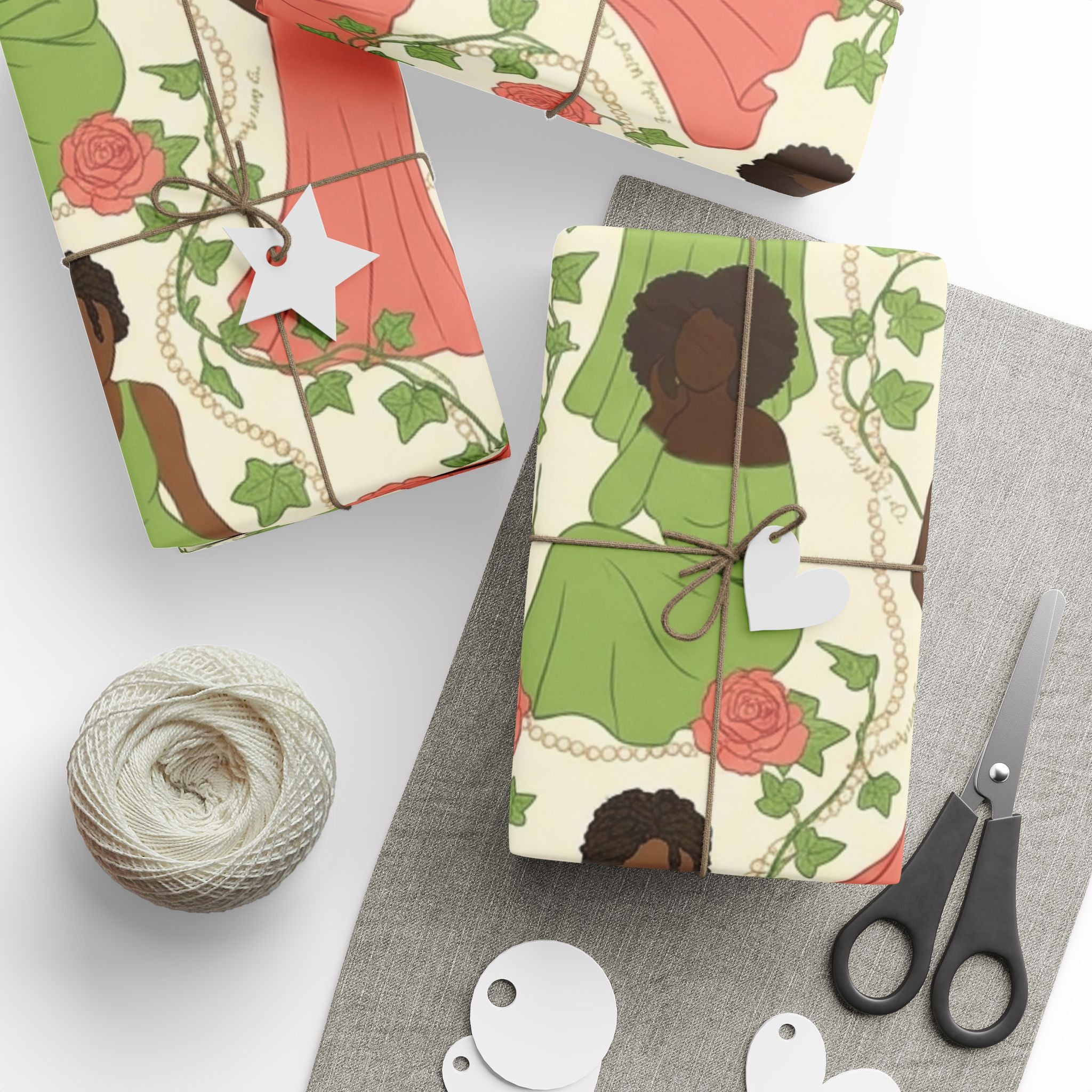 Pink & Green Pearl Garden -- Women of Elegance — African American Gift Wrap by Family Wrap Co.