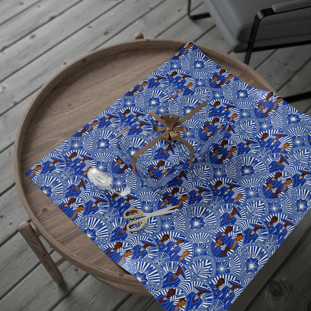 Royal Blue & White Art Deco Royalty Wrapping Paper — Family Wrap Co.