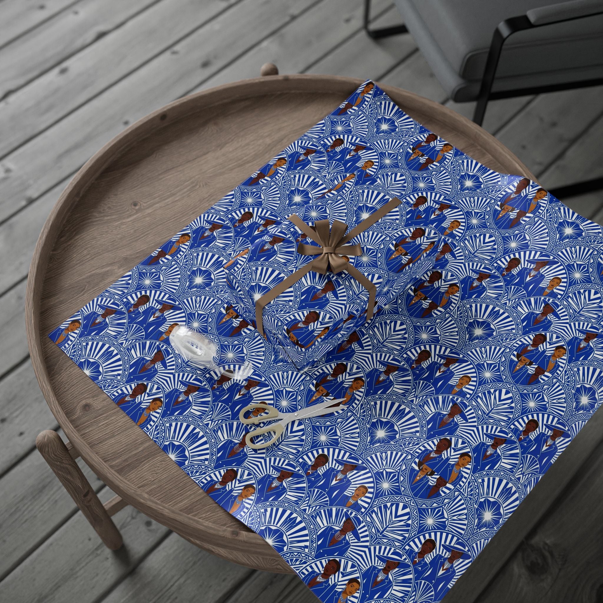 Royal Blue & White Art Deco Royalty Wrapping Paper — Family Wrap Co.
