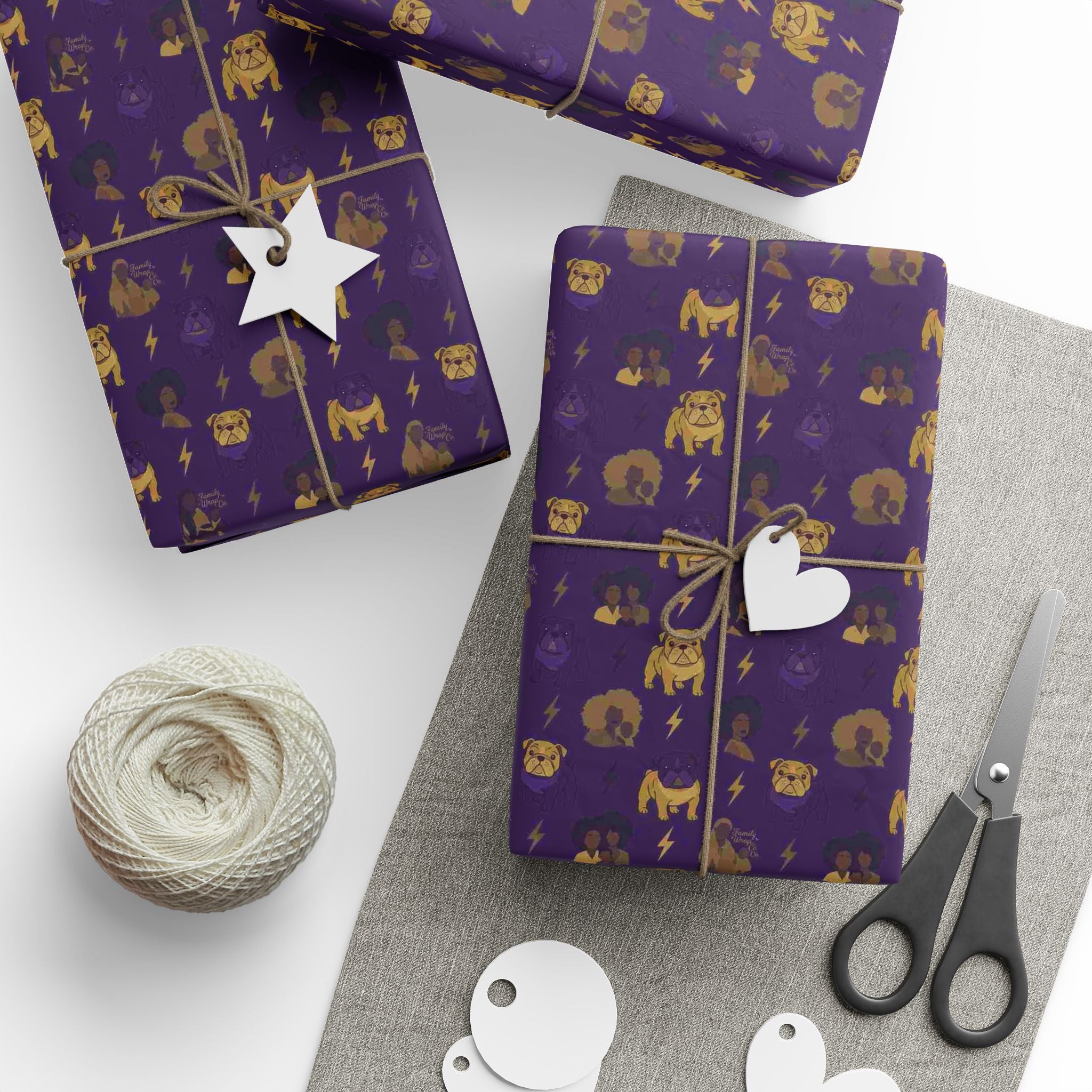 Violet Thunder & Golden Bulldog Wrapping Paper — Family Wrap Co.