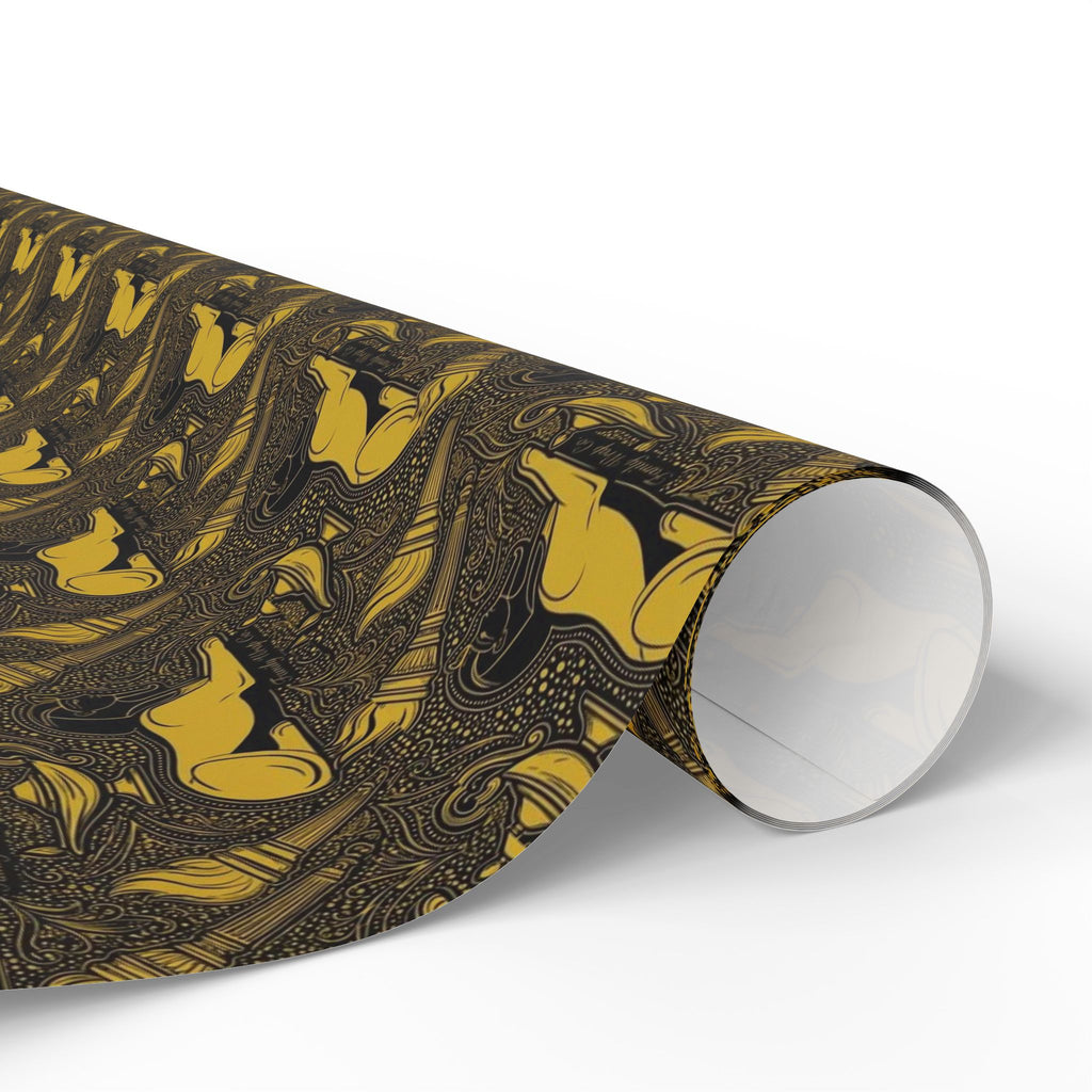 Black & Gold Sphinx Prestige Pattern — African American Gift Wrap by Family Wrap Co.