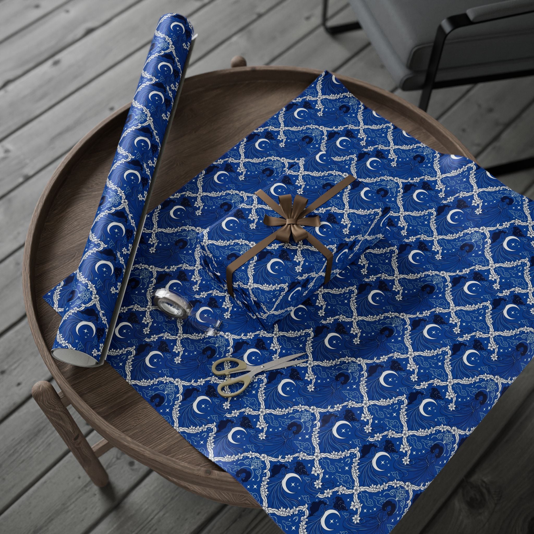 Royal Blue & White Celestial Sisters Gift Wrap — Family Wrap Co.