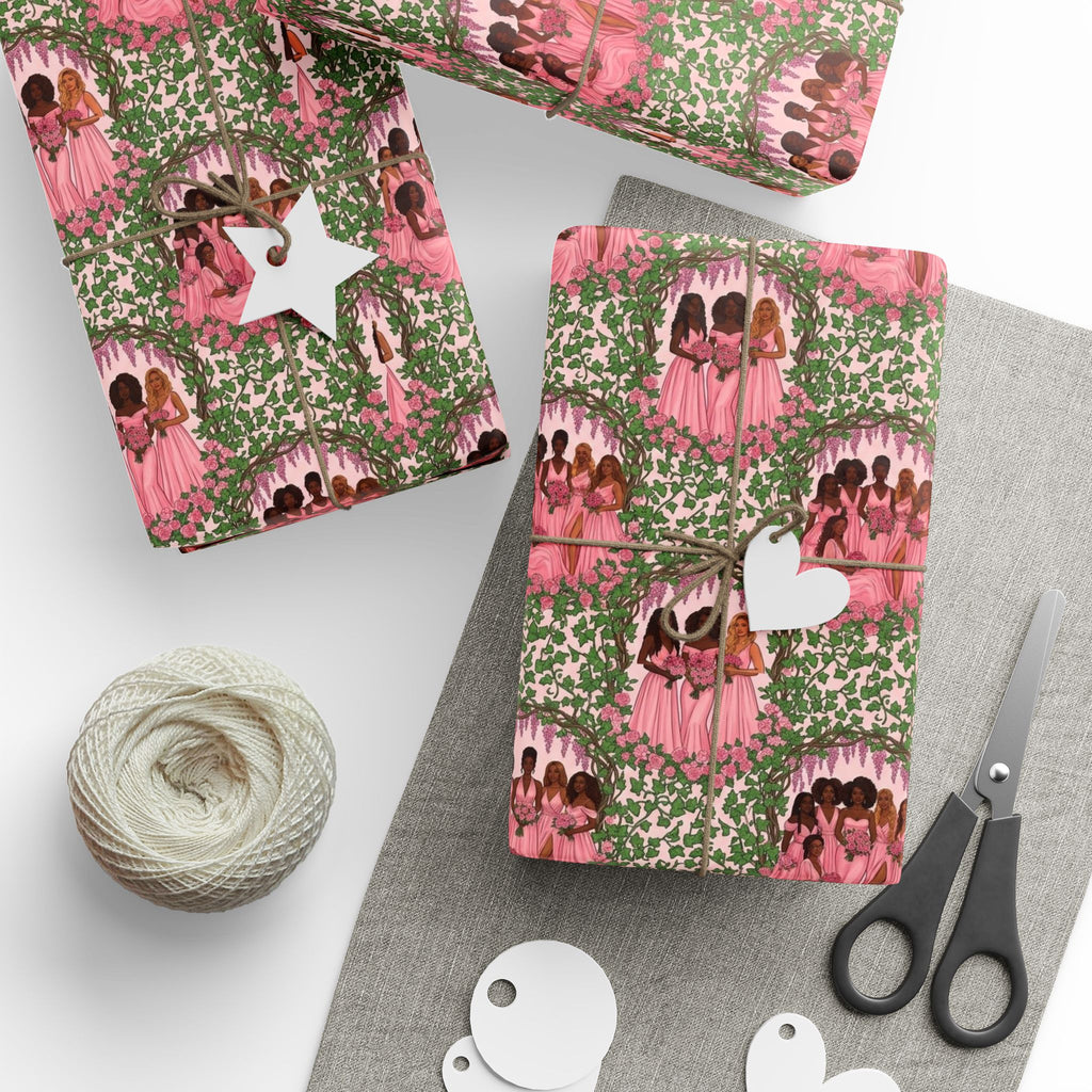 Pink & Green Garden Party Wrapping Paper — Family Wrap Co.