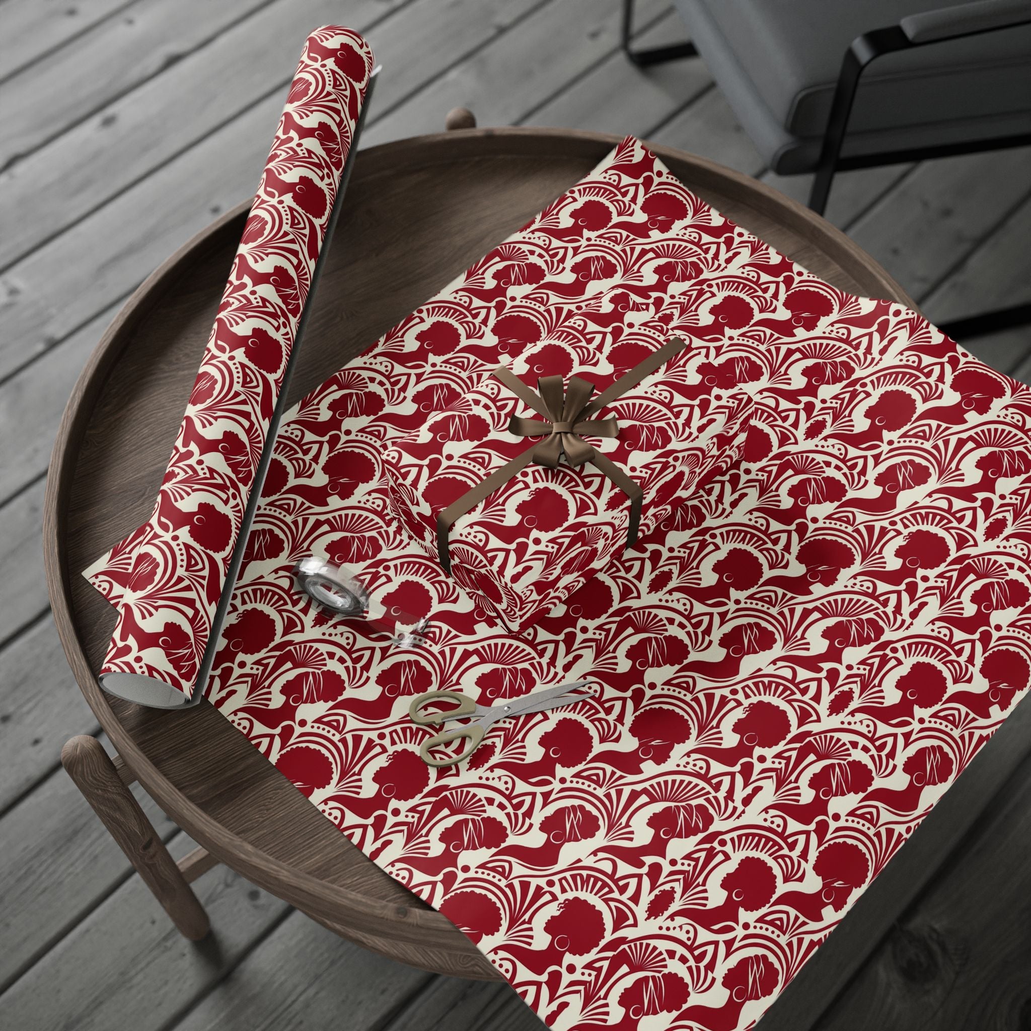 Crimson & Cream Modern Silhouette Rhythm Gift Wrap — Family Wrap Co.