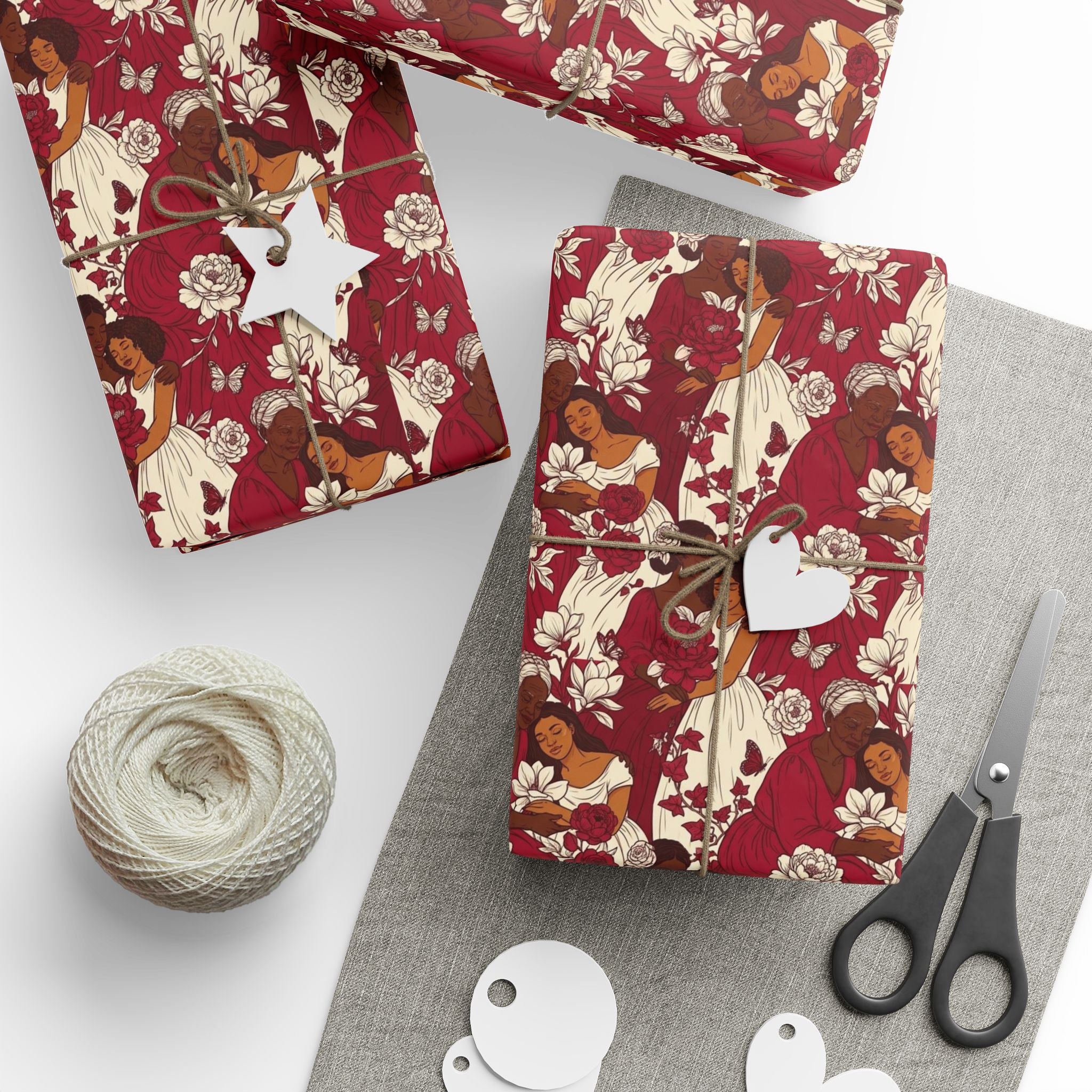 Crimson Cream Garden Gathering Wrapping Paper — Family Wrap Co.