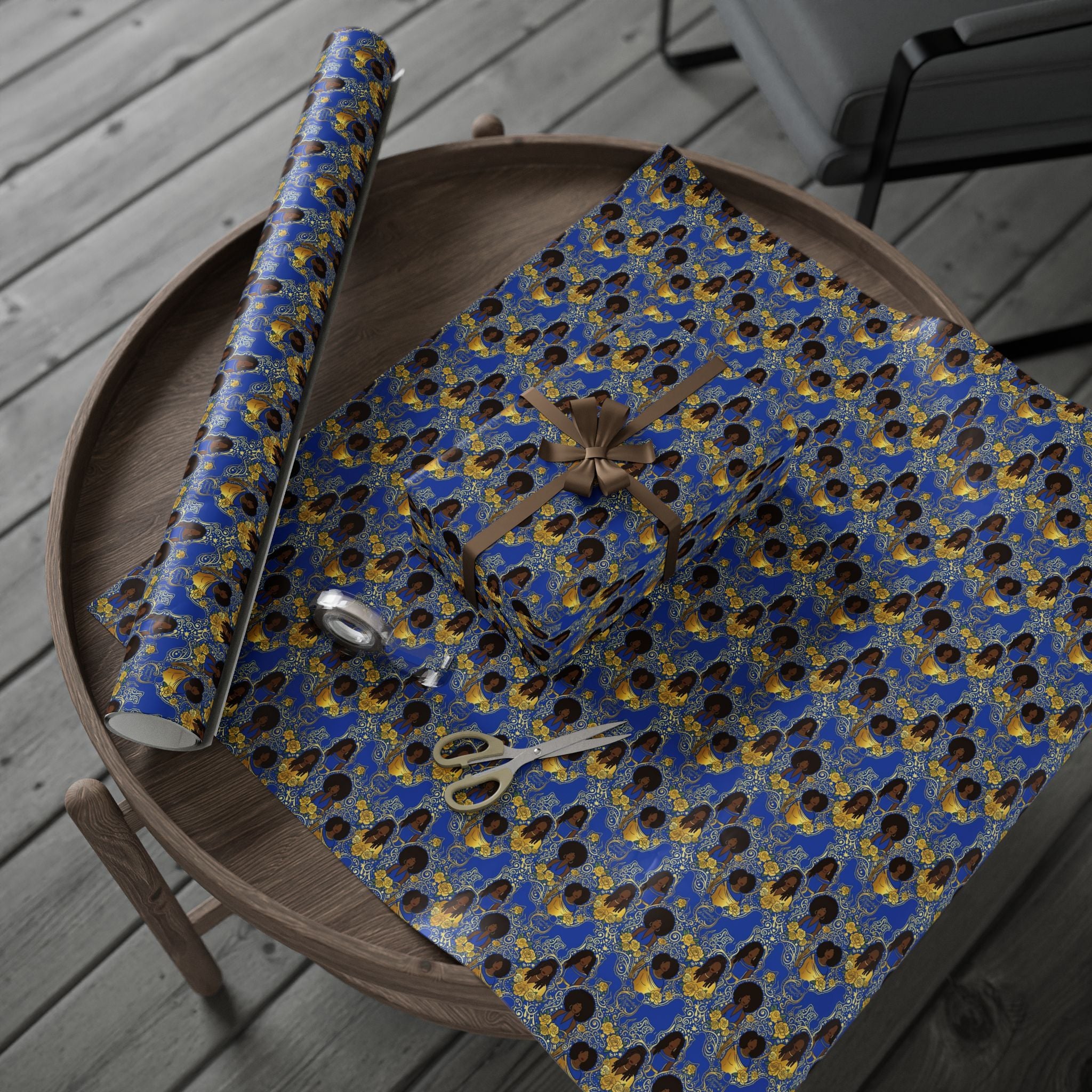 Blue & Gold Glamour Women's Collection — African American Gift Wrap by Family Wrap Co.