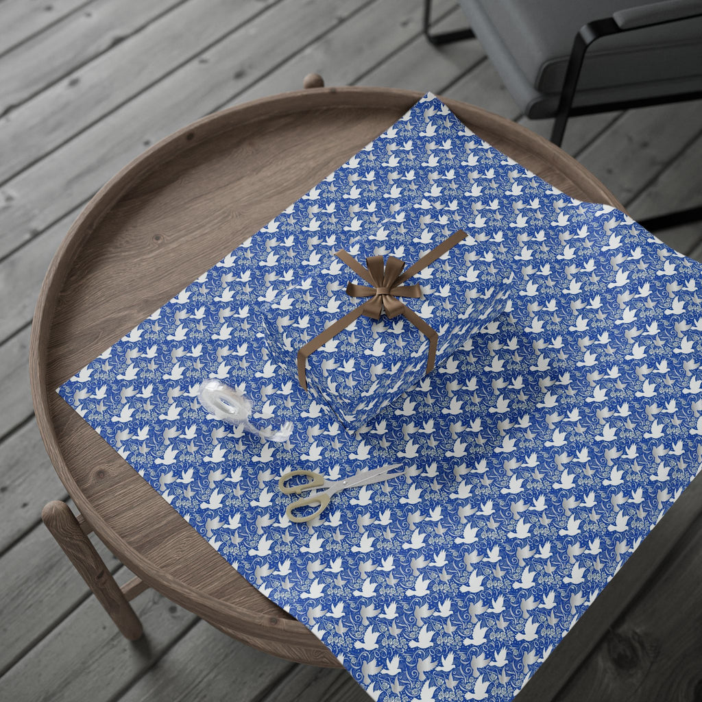 Royal Blue & White Dove Pattern — African American Gift Wrap by Family Wrap Co.