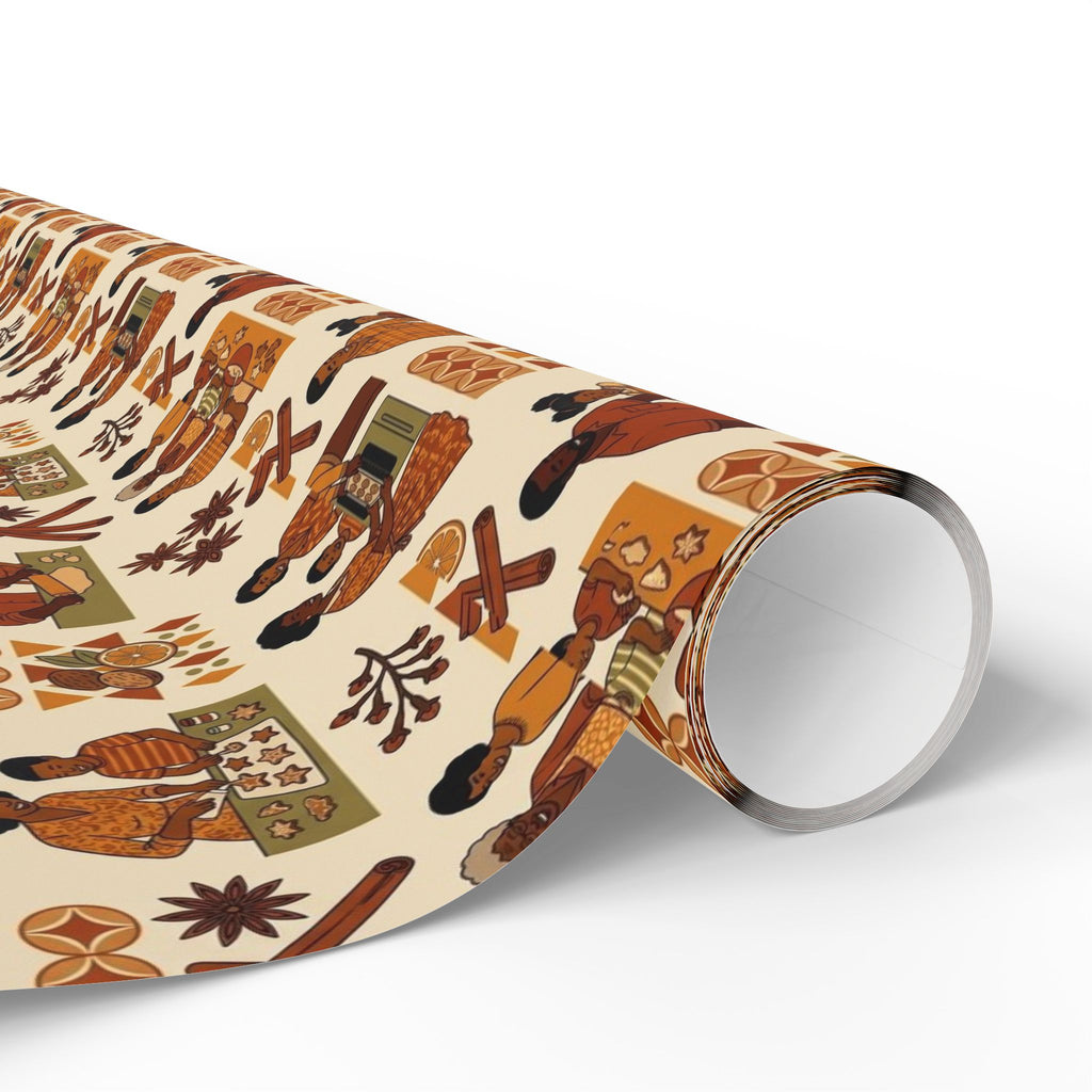 Holiday Baking Together — Burnt Sienna Warmth Wrapping Paper — Family Wrap Co.