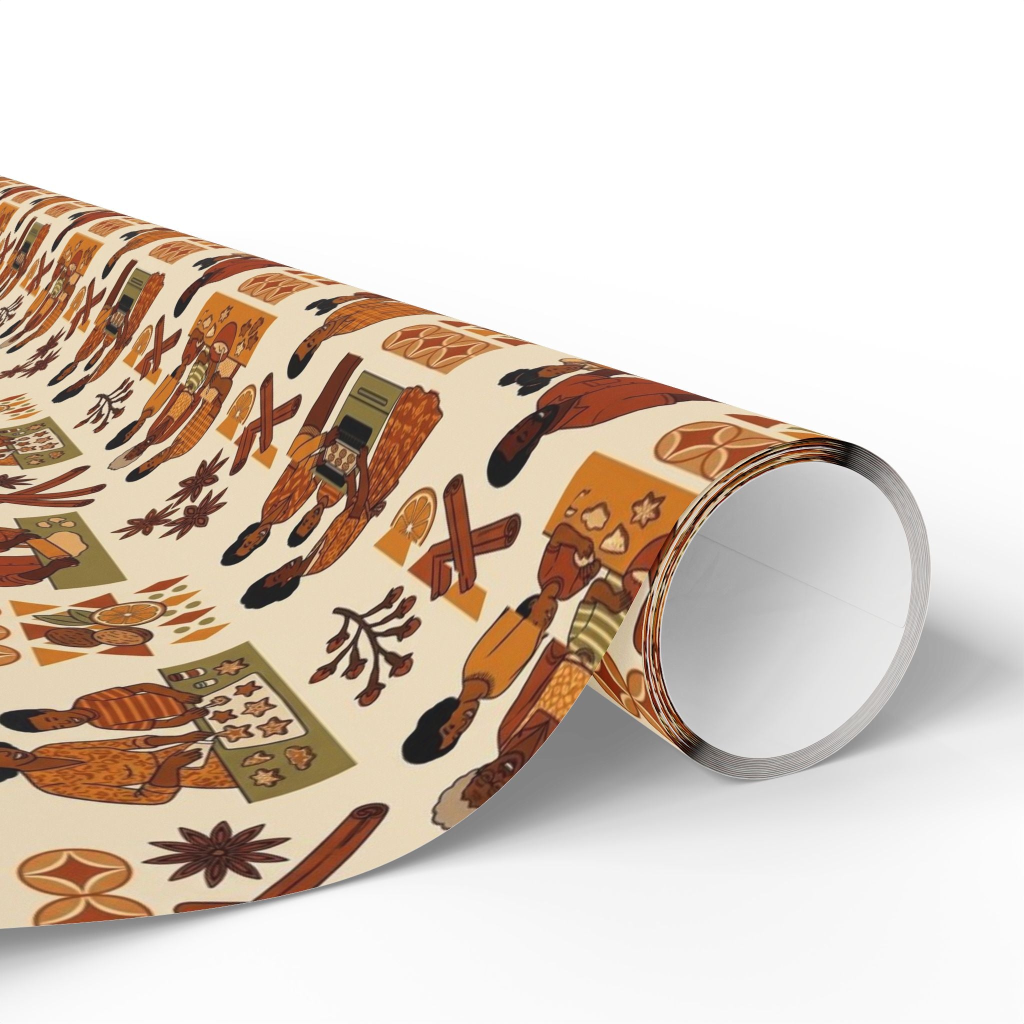 Holiday Baking Together — Burnt Sienna Warmth Wrapping Paper — Family Wrap Co.