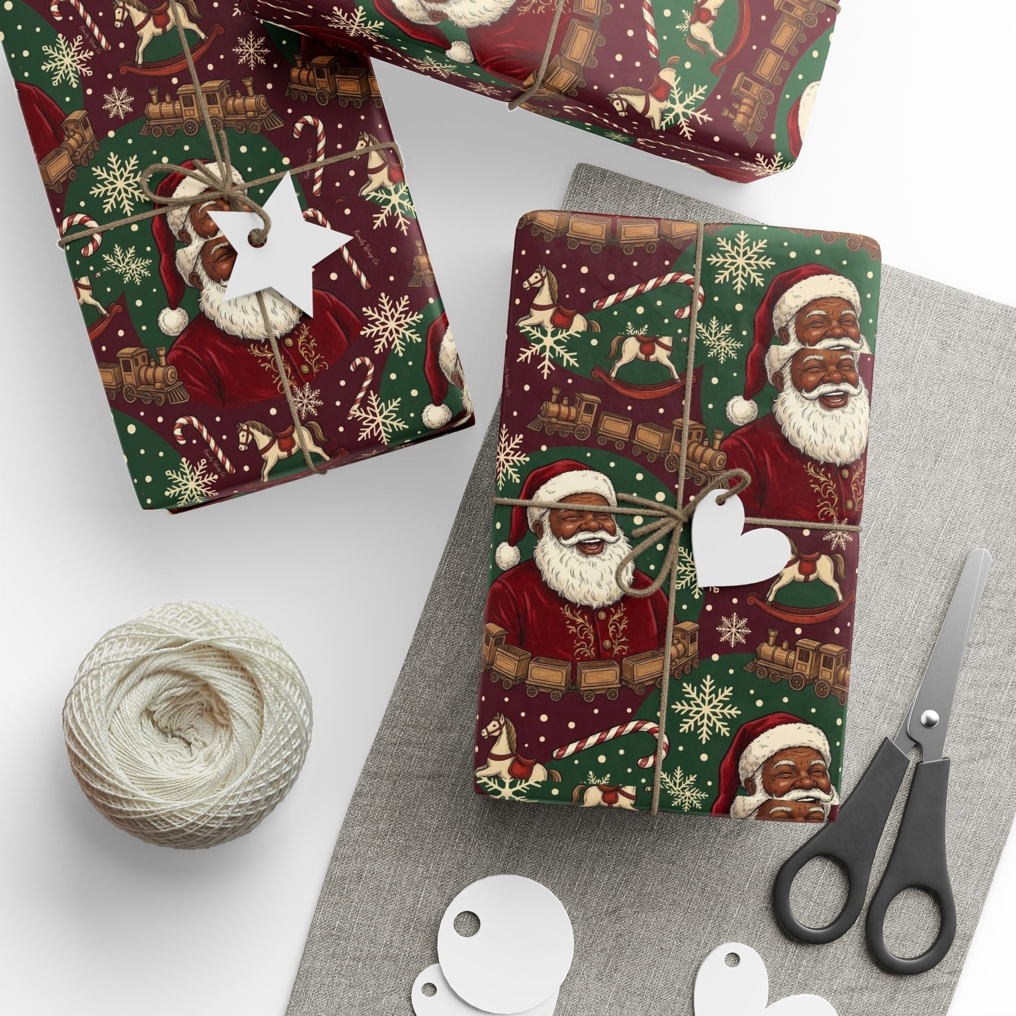Jolly Black Santa Workshop Pattern — African American Gift Wrap by Family Wrap Co.