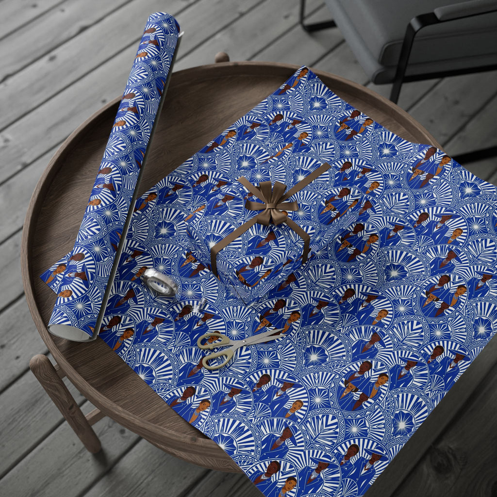 Royal Blue & White Art Deco Royalty Wrapping Paper — Family Wrap Co.