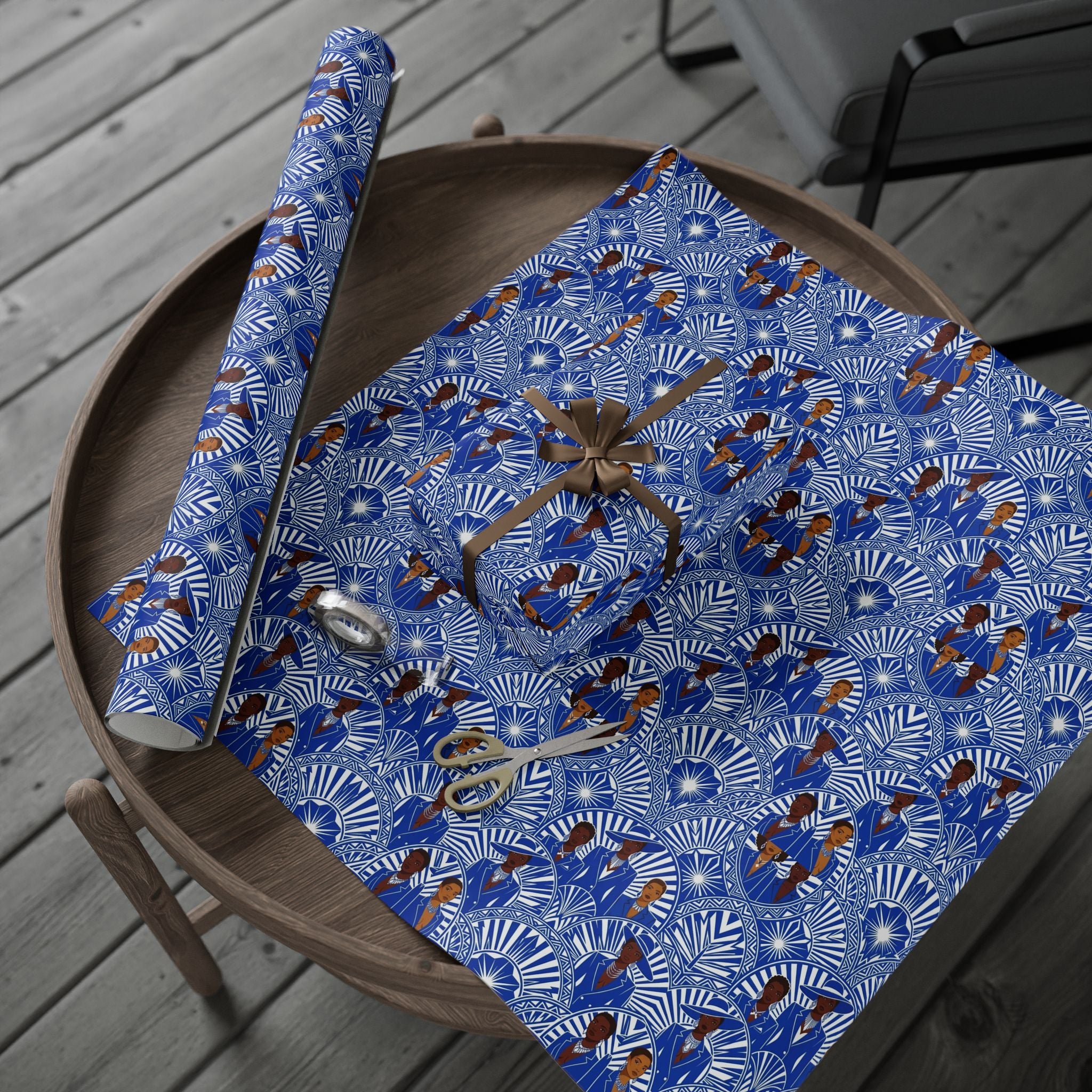 Royal Blue & White Art Deco Royalty Wrapping Paper — Family Wrap Co.