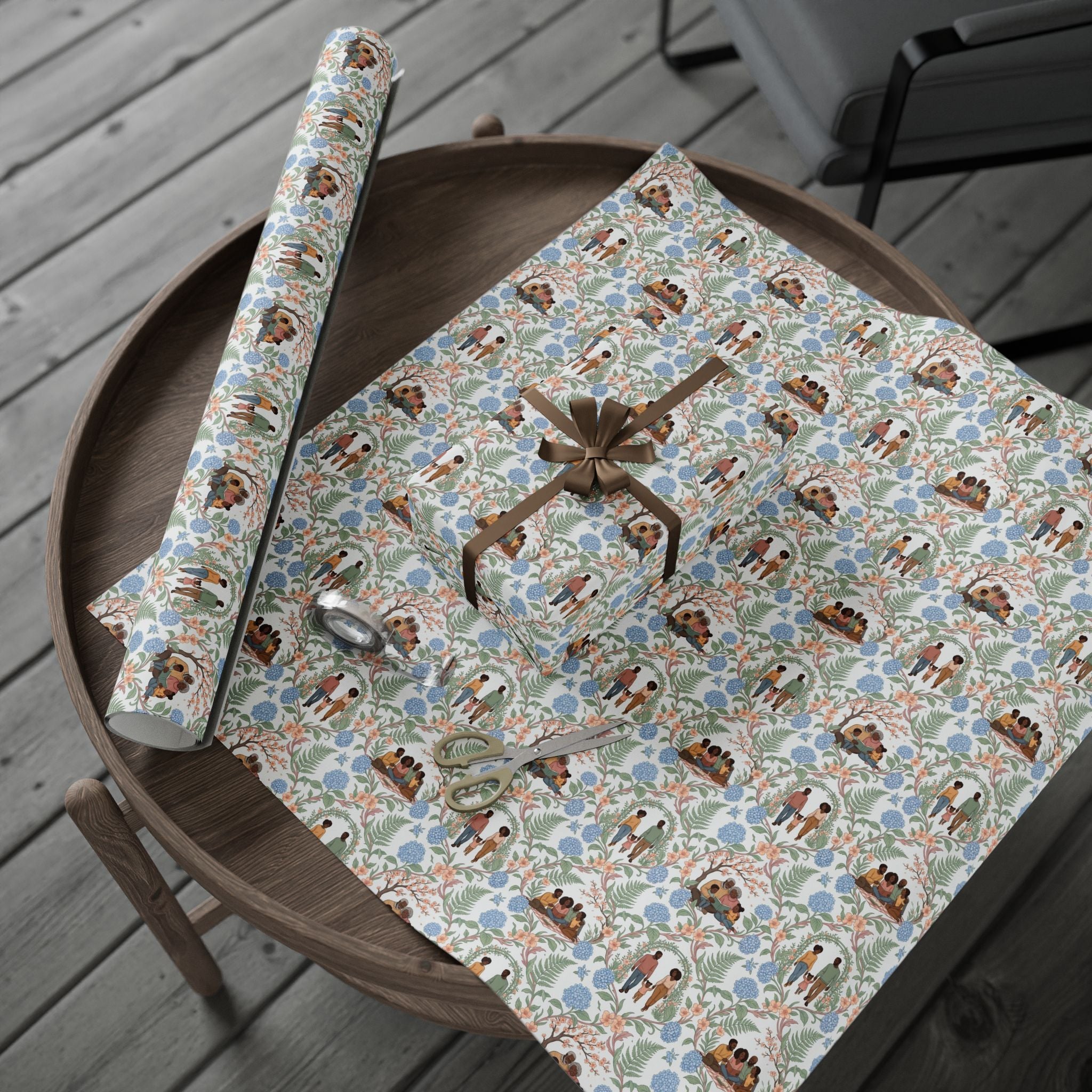 Grandparents & Grandchildren — Powder Blue Serenity Wrapping Paper — Family Wrap Co.