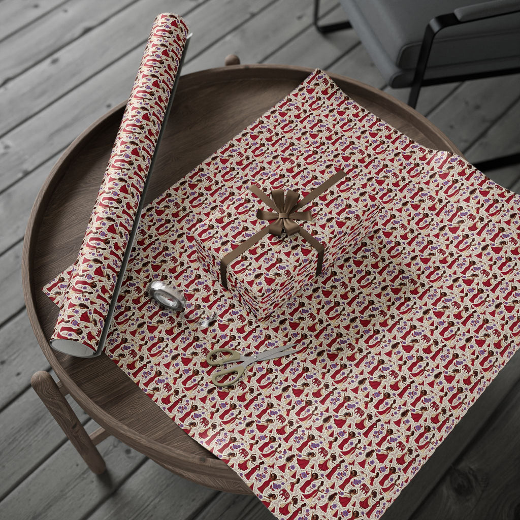 Crimson & Cream Elephant Garden — Women's Elegance — African American Gift Wrap by Family Wrap Co.