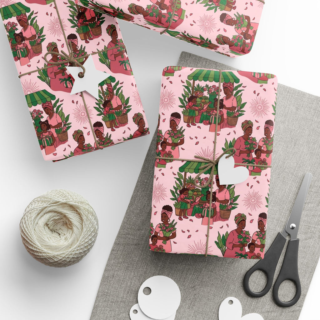 Pink & Green Joyful Market Day Wrapping Paper — Family Wrap Co.