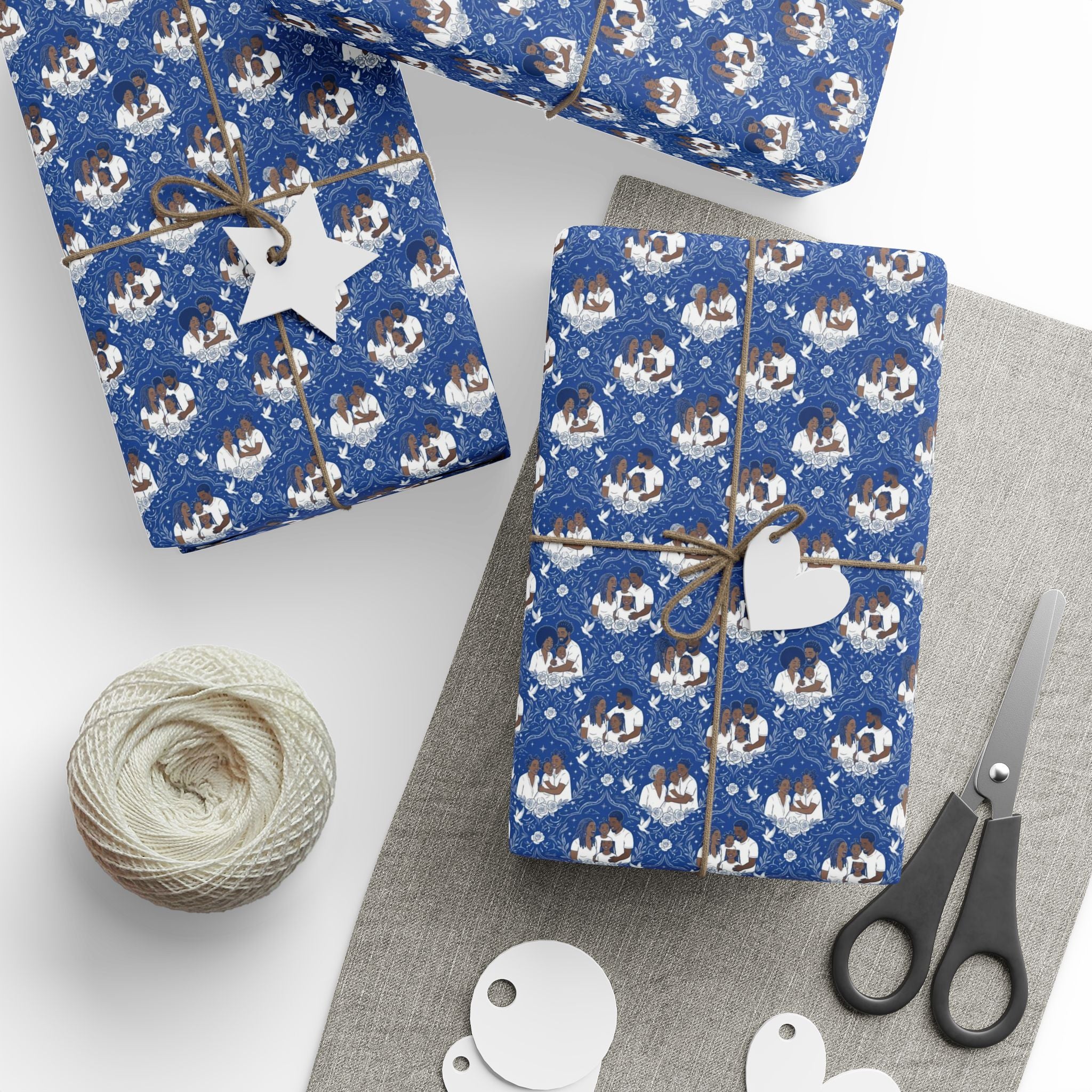 Royal Blue & White Star Rise -- Families of Light — African American Gift Wrap by Family Wrap Co.