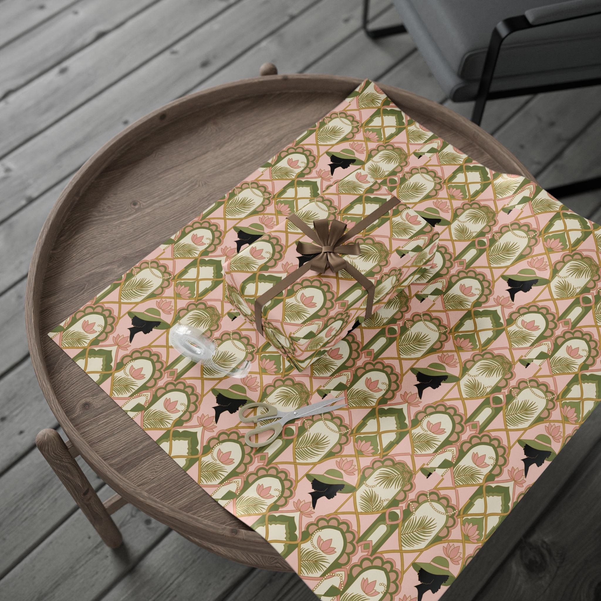 Pink & Green Deco Bloom Silhouettes Gift Wrap — Family Wrap Co.
