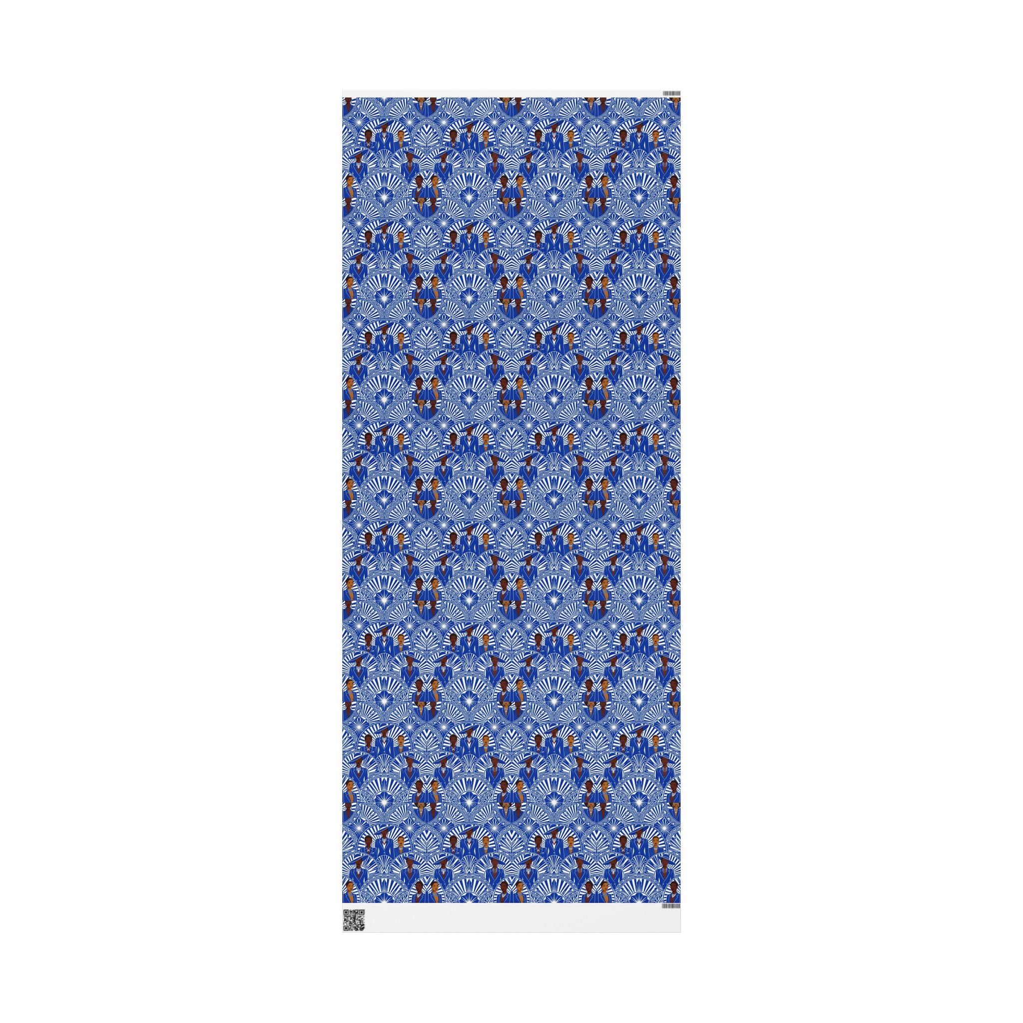 Royal Blue & White Art Deco Royalty Wrapping Paper — Family Wrap Co.