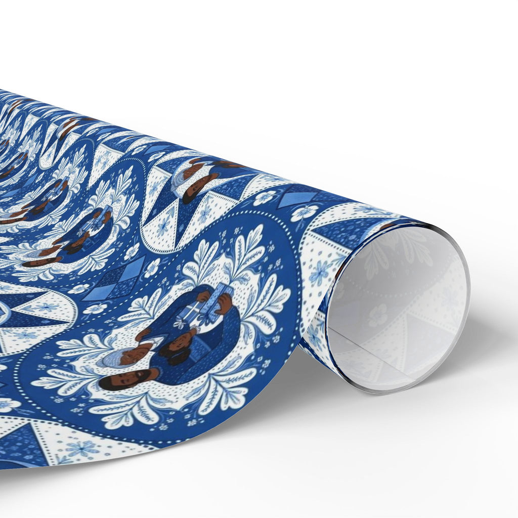 Royal Blue & White Snowflake Quilt Wrapping Paper — Family Wrap Co.