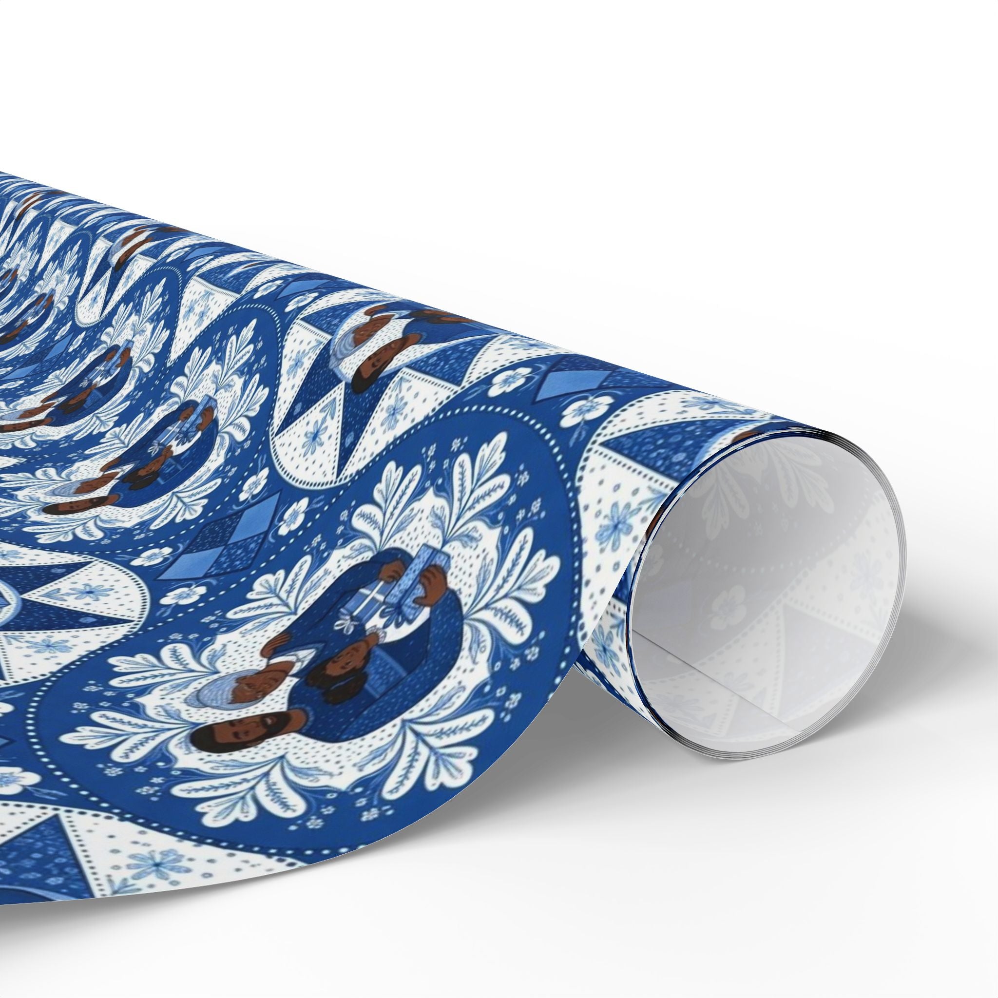 Royal Blue & White Snowflake Quilt Wrapping Paper — Family Wrap Co.