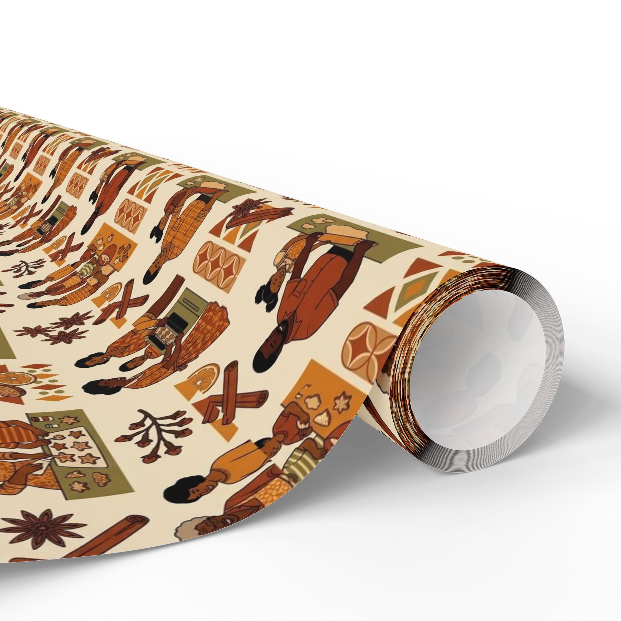 Holiday Baking Together — Burnt Sienna Warmth Wrapping Paper — Family Wrap Co.