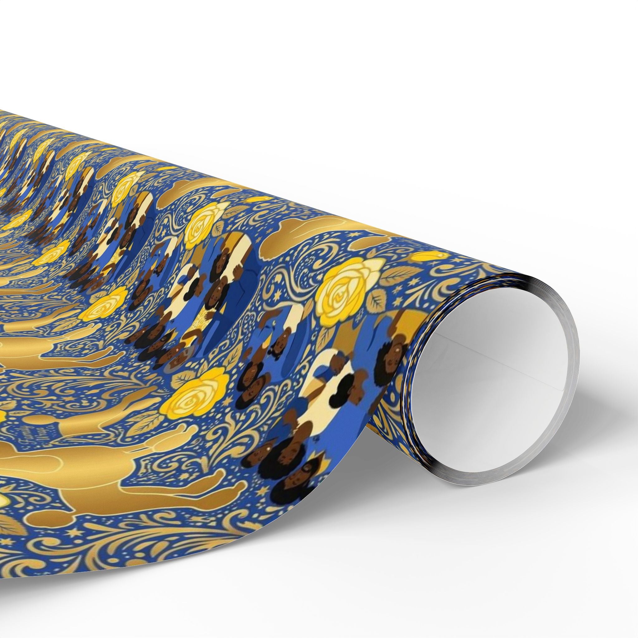 Blue & Gold Family Prestige Wrap — African American Gift Wrap by Family Wrap Co.