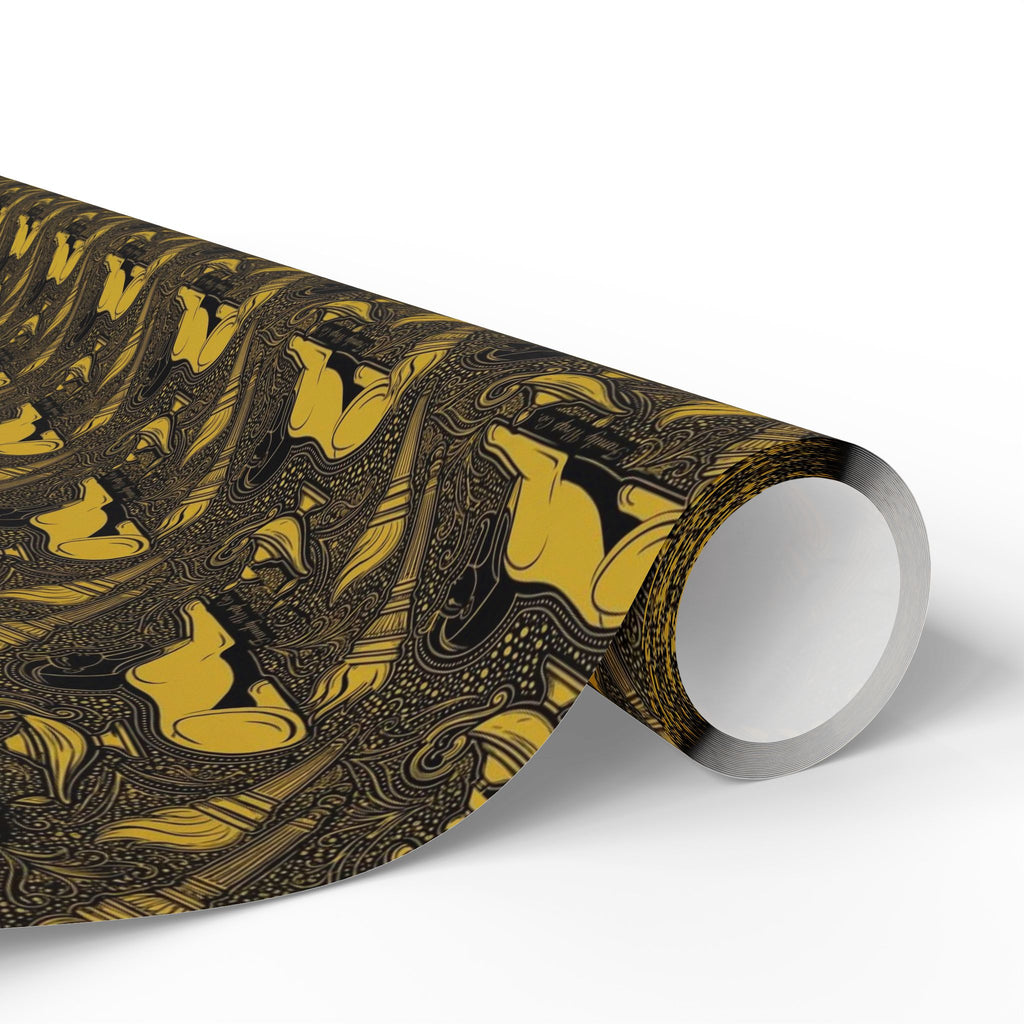 Black & Gold Sphinx Prestige Pattern — African American Gift Wrap by Family Wrap Co.